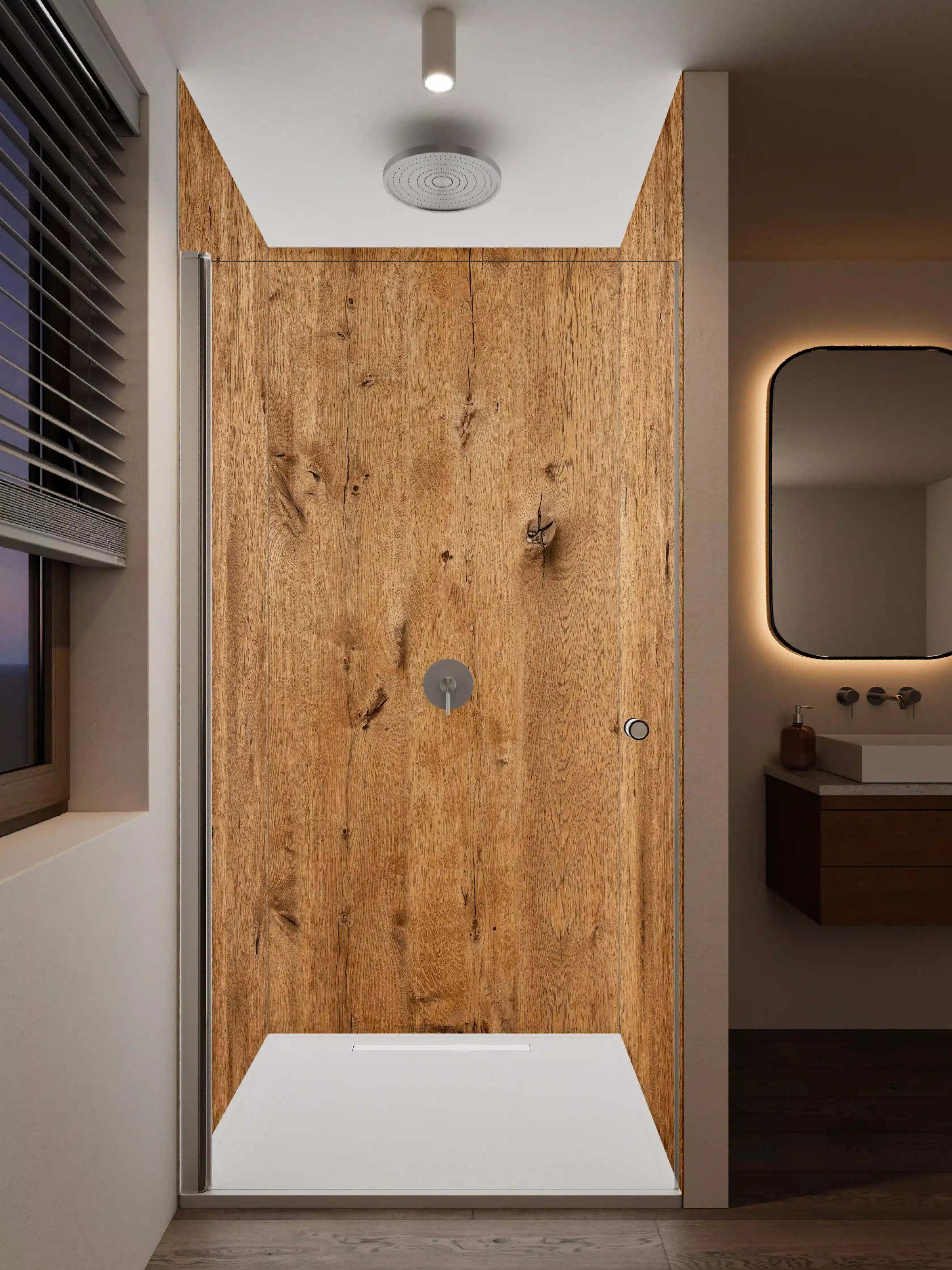 Duschrückwand - Graue Maserung im Holzdesign