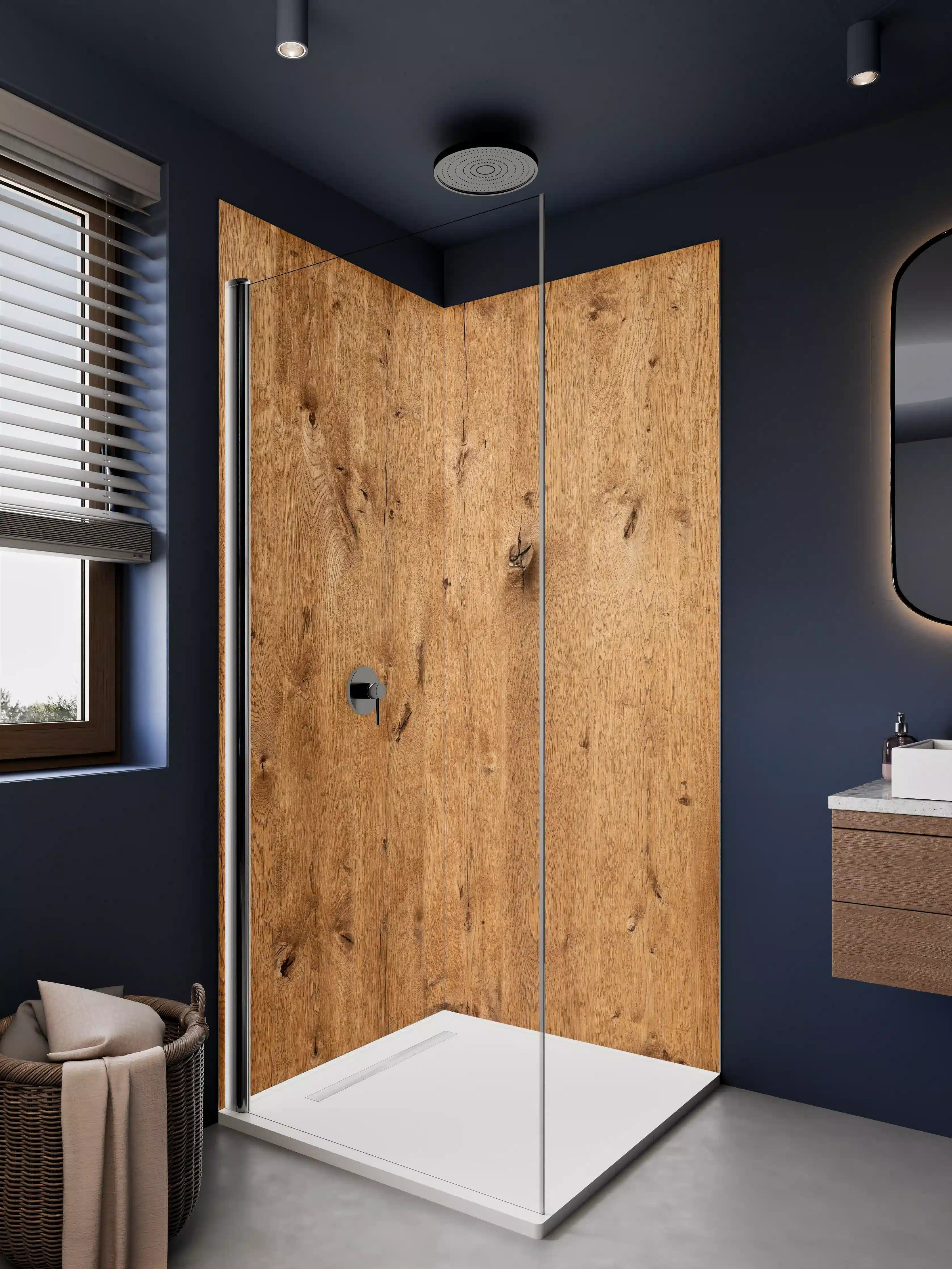 Duschrückwand - Graue Maserung im Holzdesign