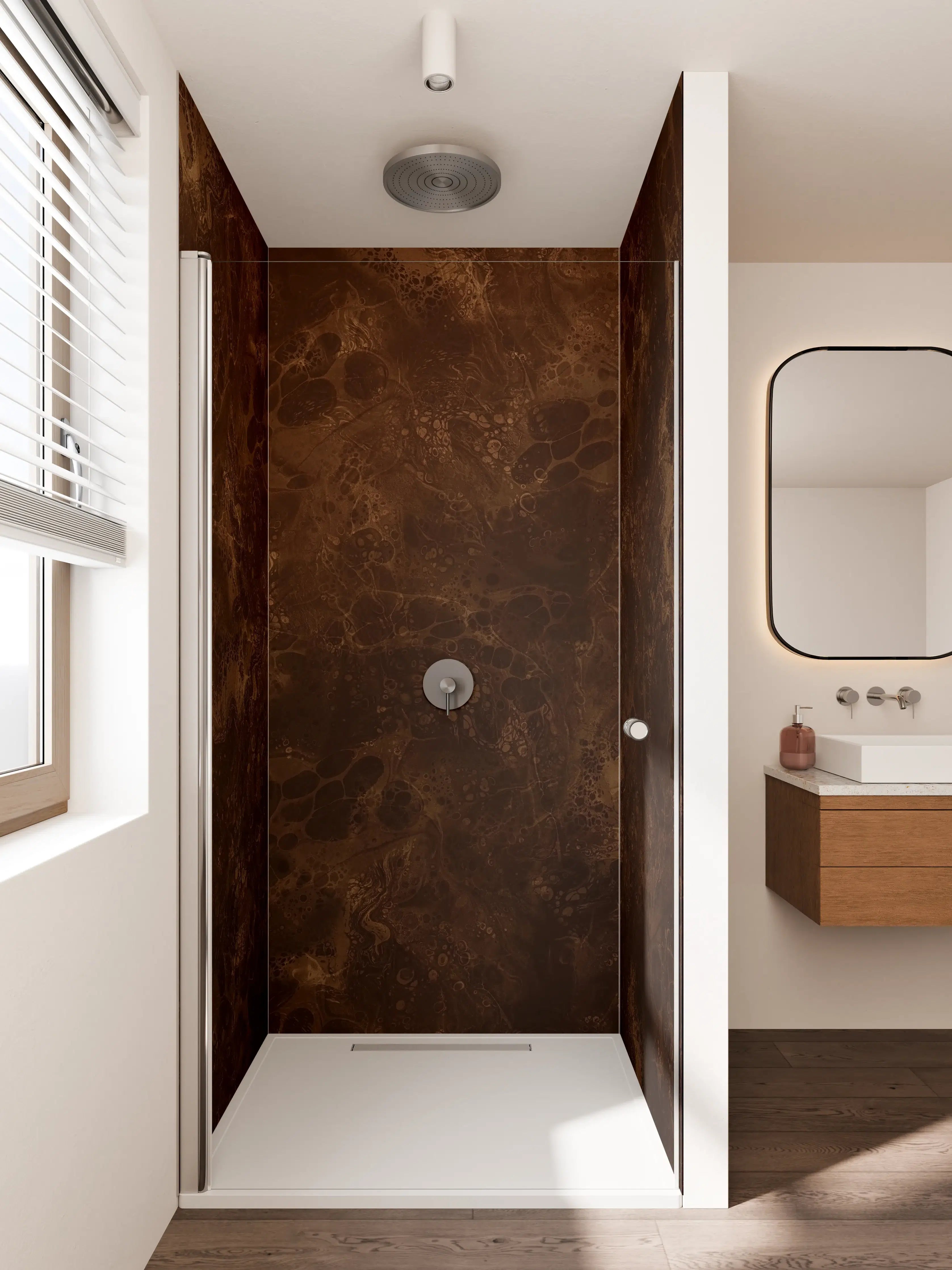 Duschrückwand - Luxuriöser Braun-Ton mit Marmor-Struktur