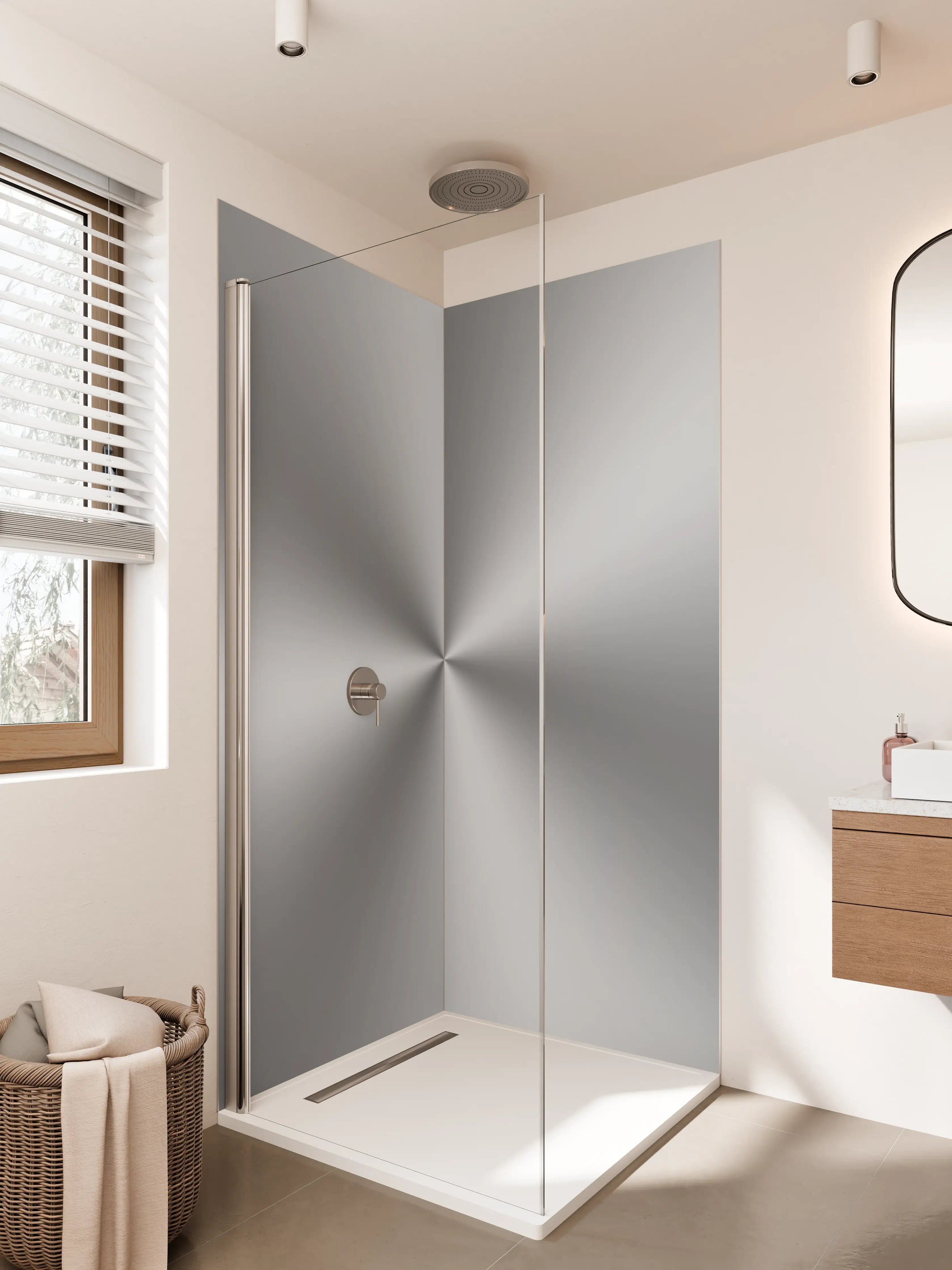 Duschrückwand - Schlichte silberne Metalloberfläche, modern und elegant