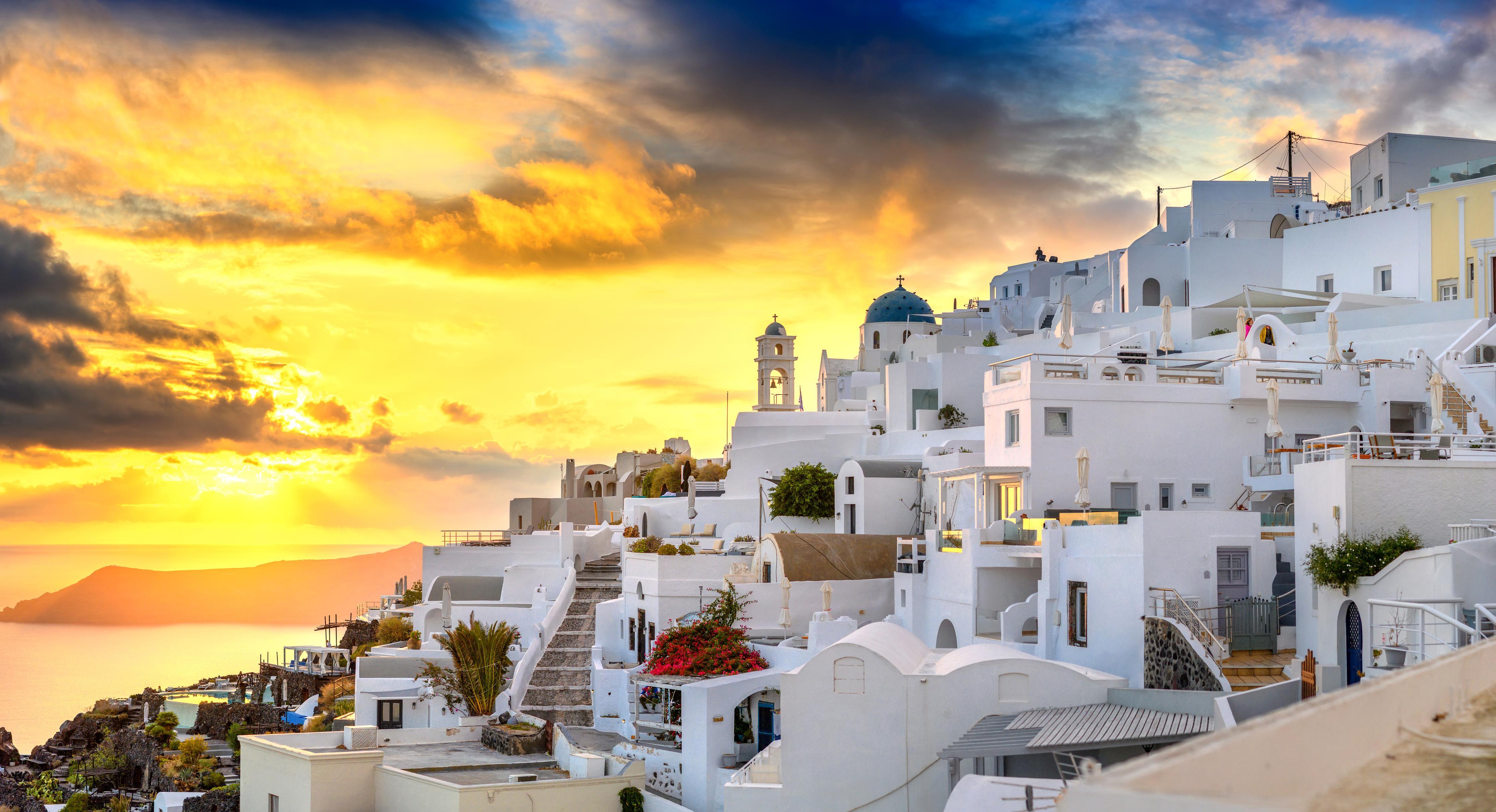 Duschrückwand-Fantastischer Sonnenuntergang in Santorini - Griechenland