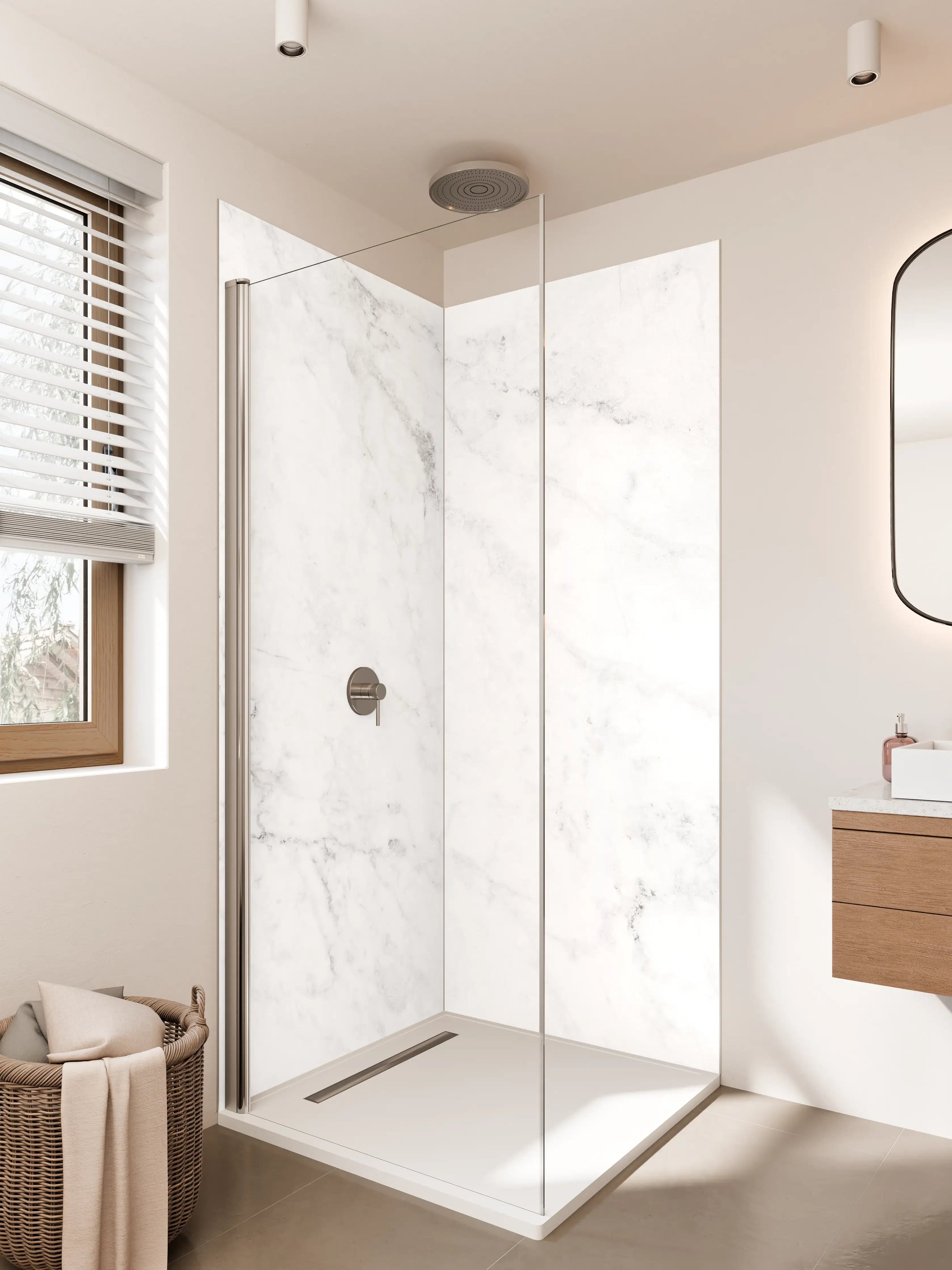 Duschrückwand - Edler Weiß-Marmor-Effekt