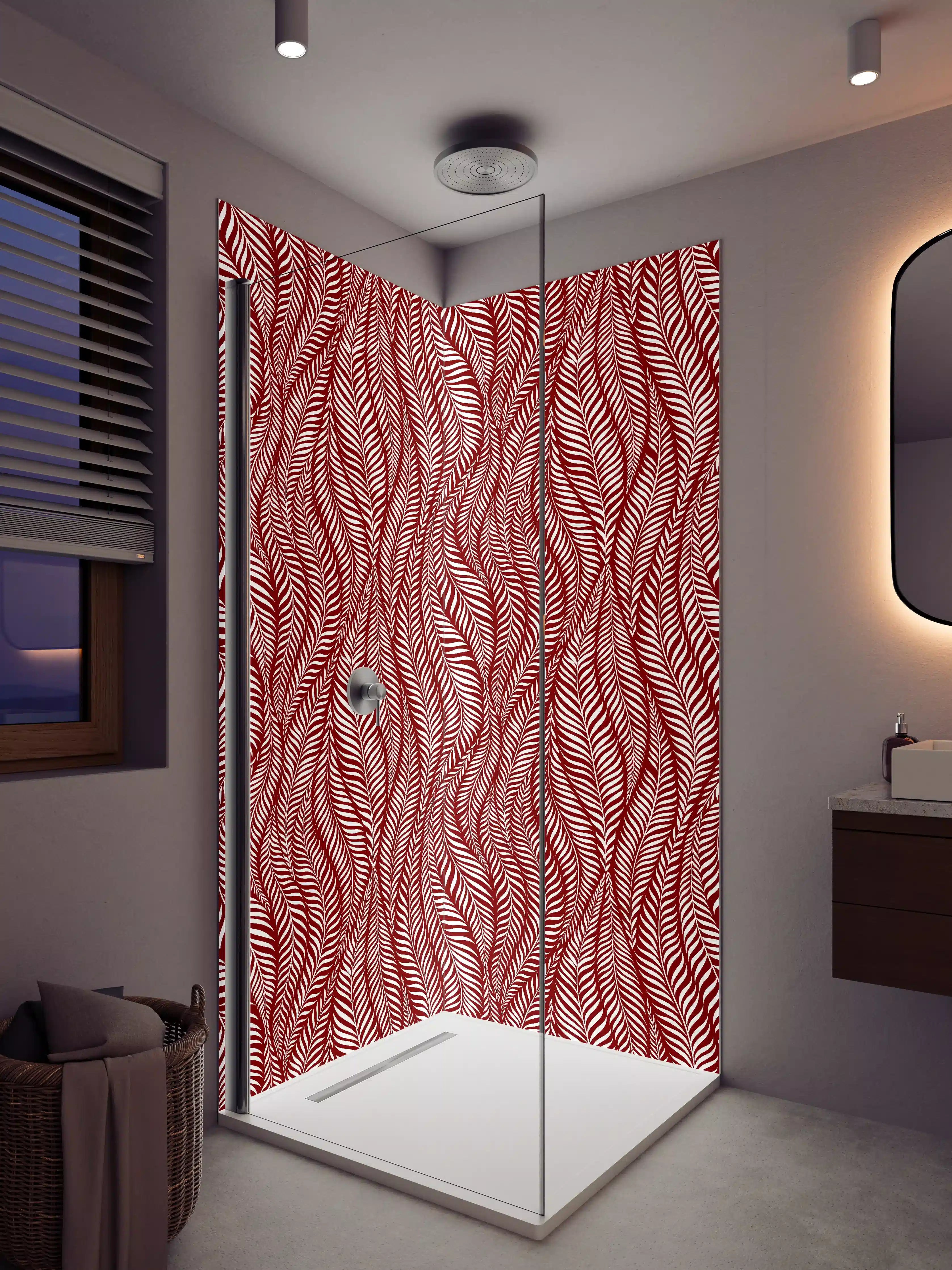 Duschrückwand - Elegante rote und weiße Wellenmuster-Textur