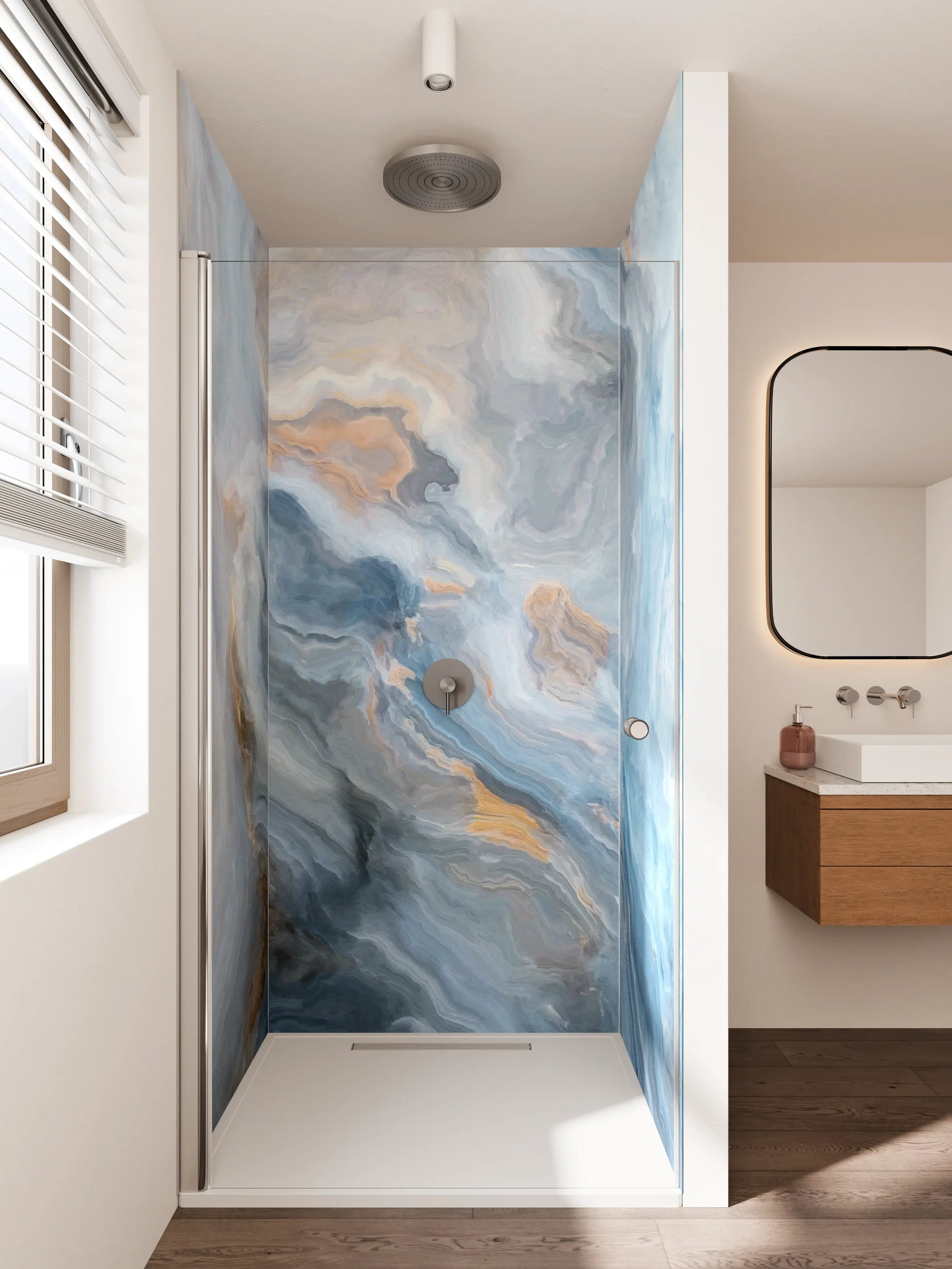 Duschrückwand - Gemalter bläulicher Marmor