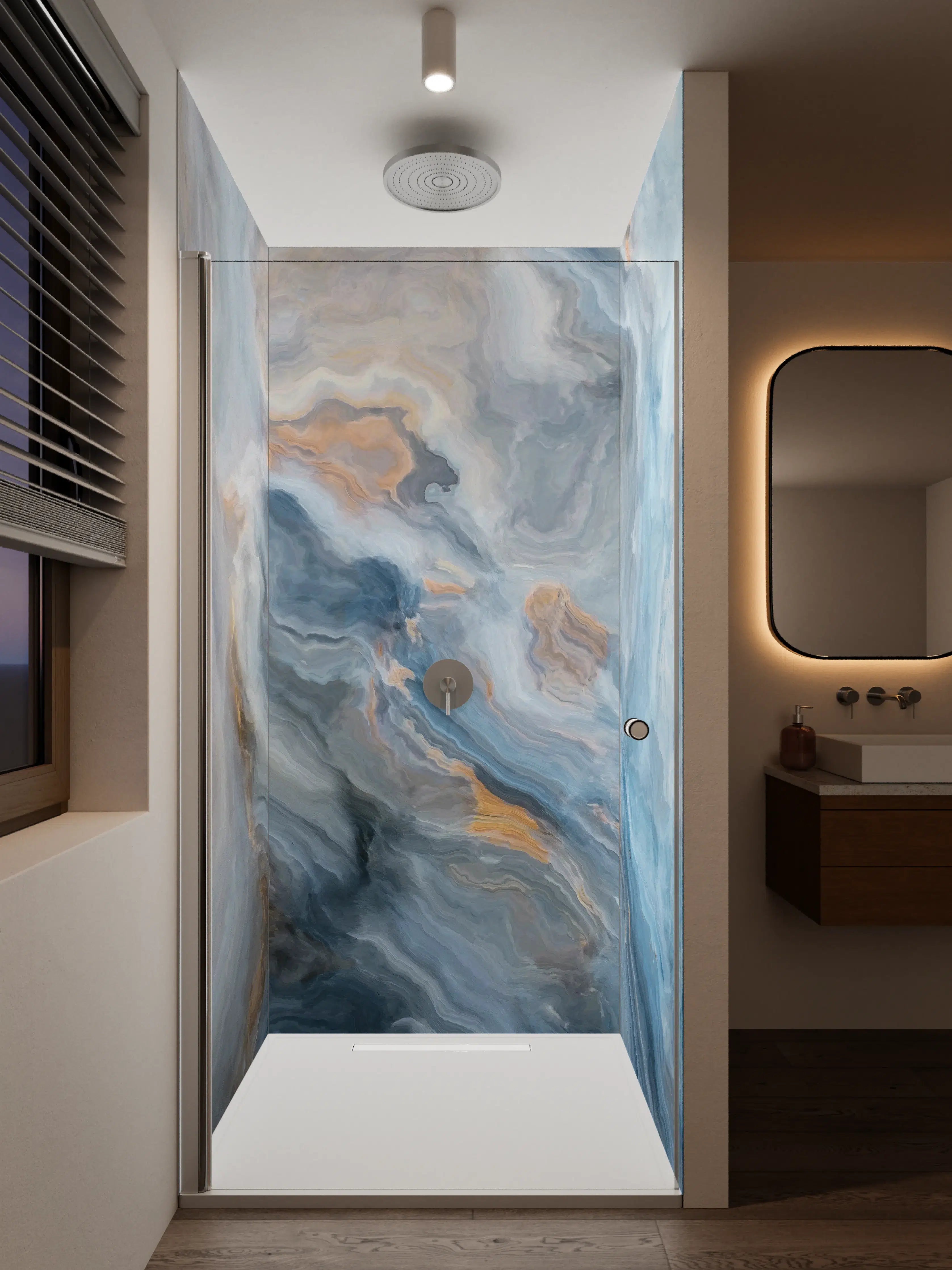 Duschrückwand - Gemalter bläulicher Marmor