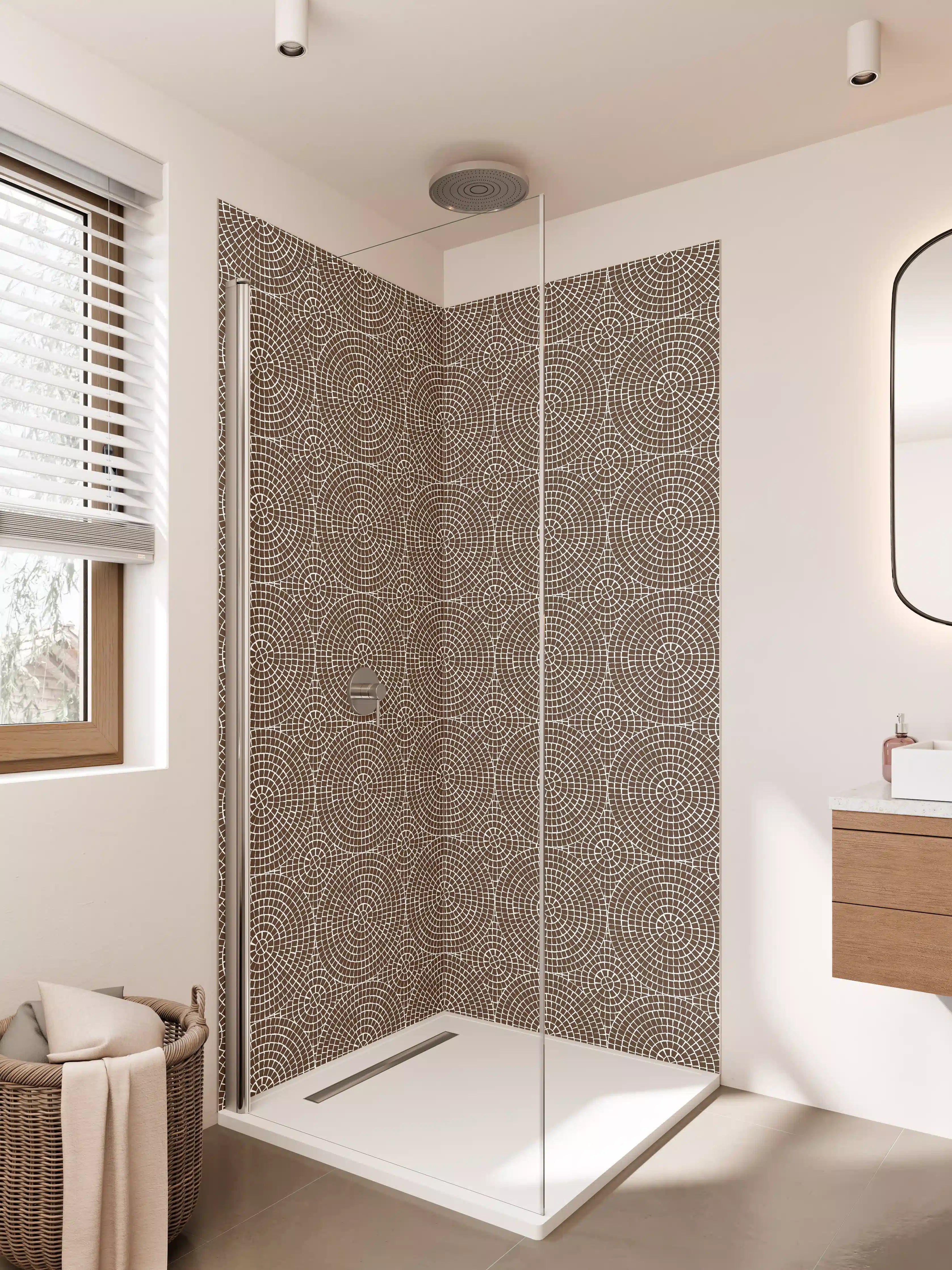 Duschrückwand - Geometrisches Muster in Braun-Beige