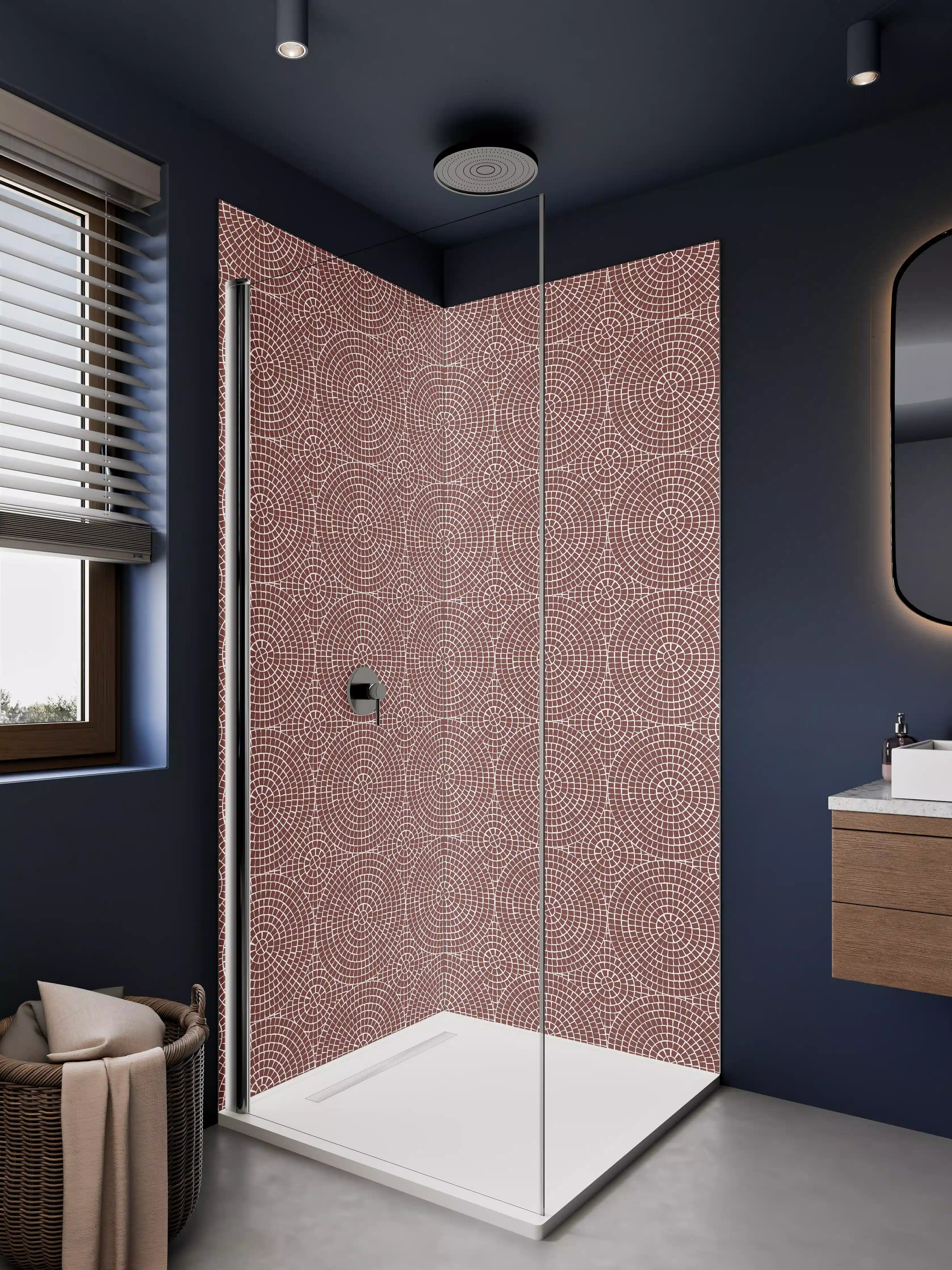 Duschrückwand - Geometrisches Muster in Rot und Weiß