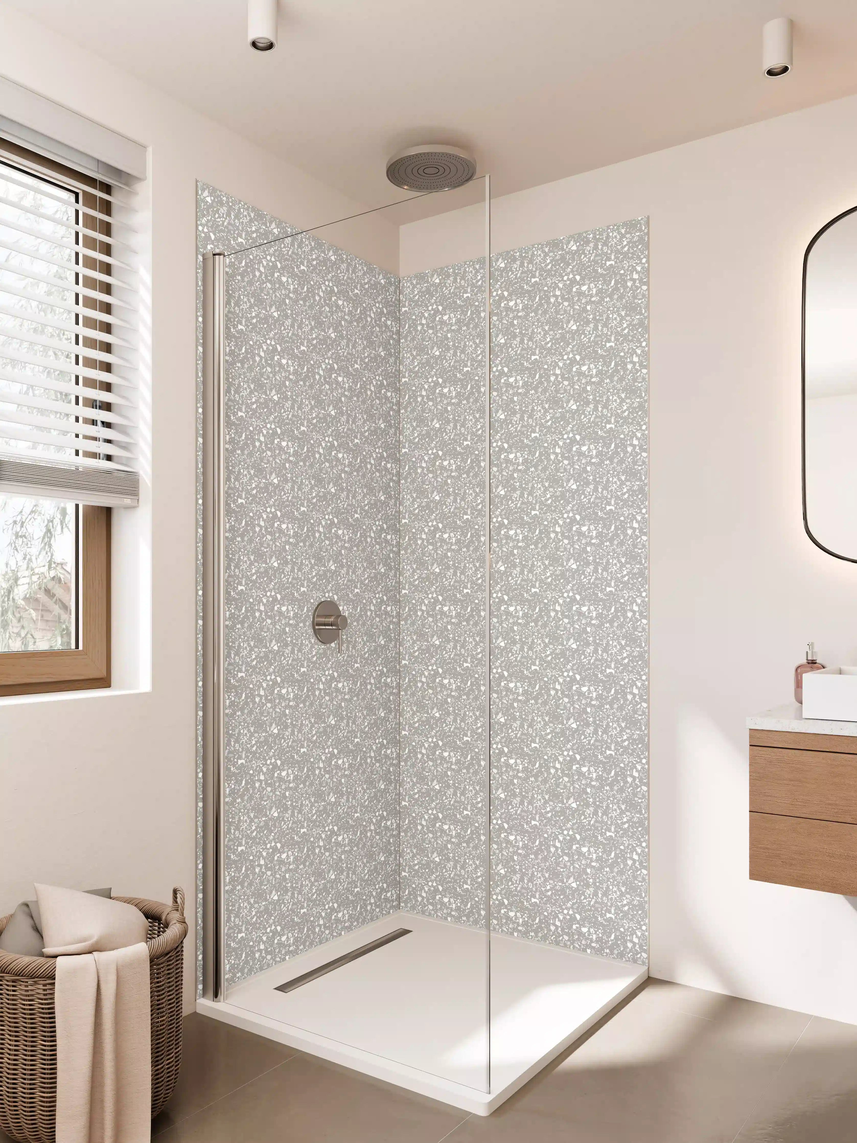 Duschrückwand - Glamouröse Glitzerfläche in Silber