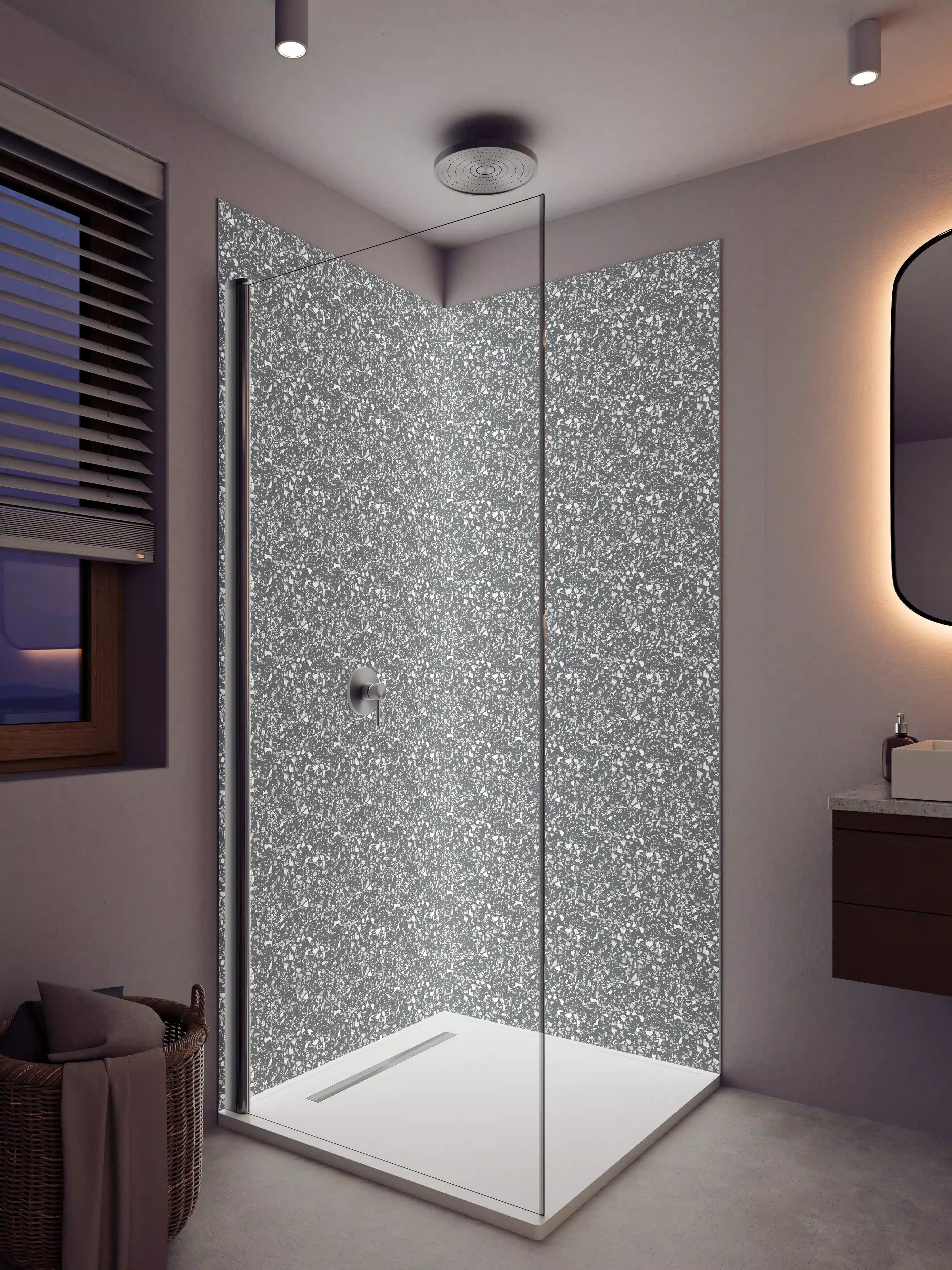 Duschrückwand - Glamouröser Glitzerhintergrund in Grau