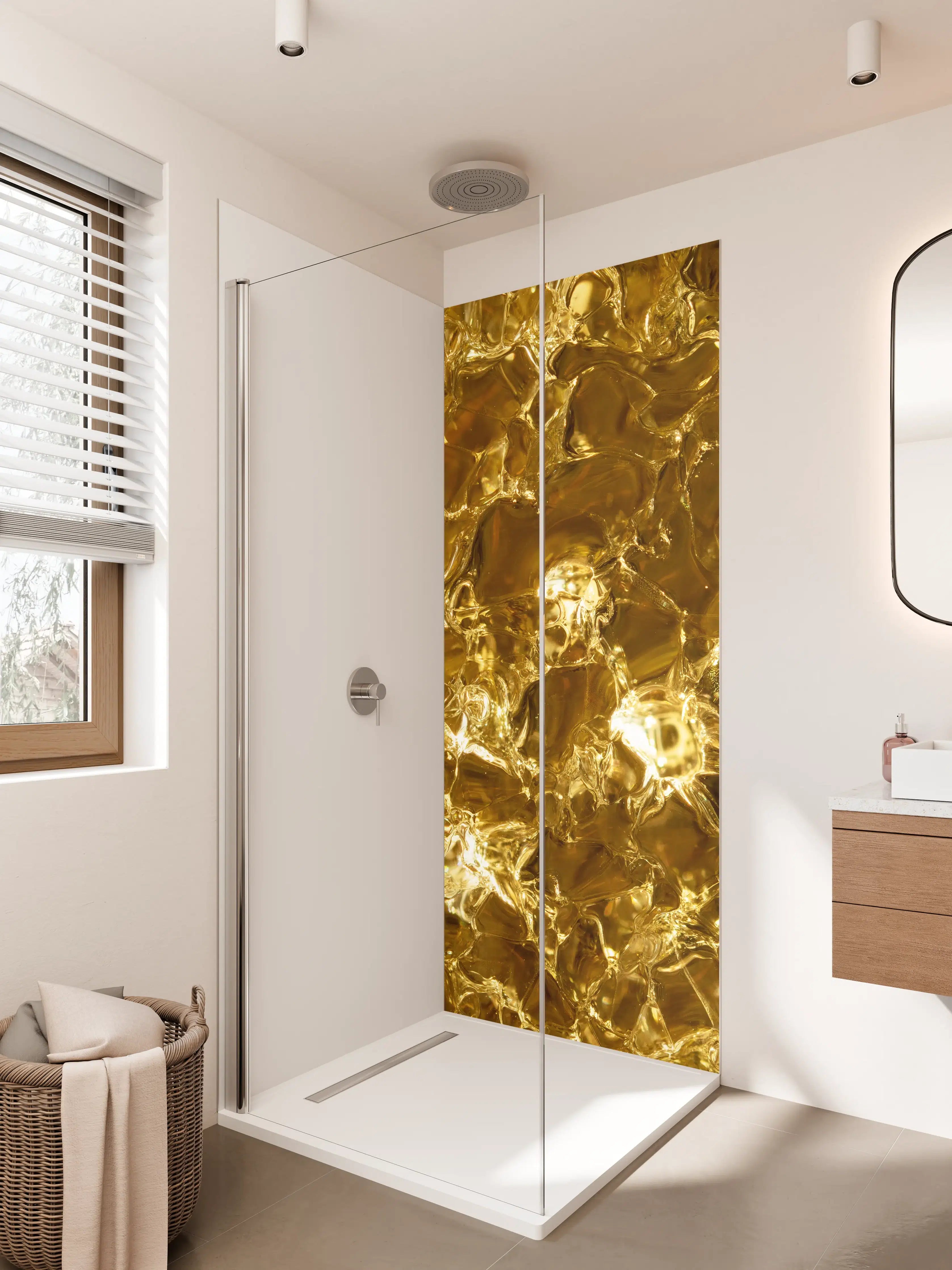 Duschrückwand - Goldene Muster mit reflektierenden Effekten