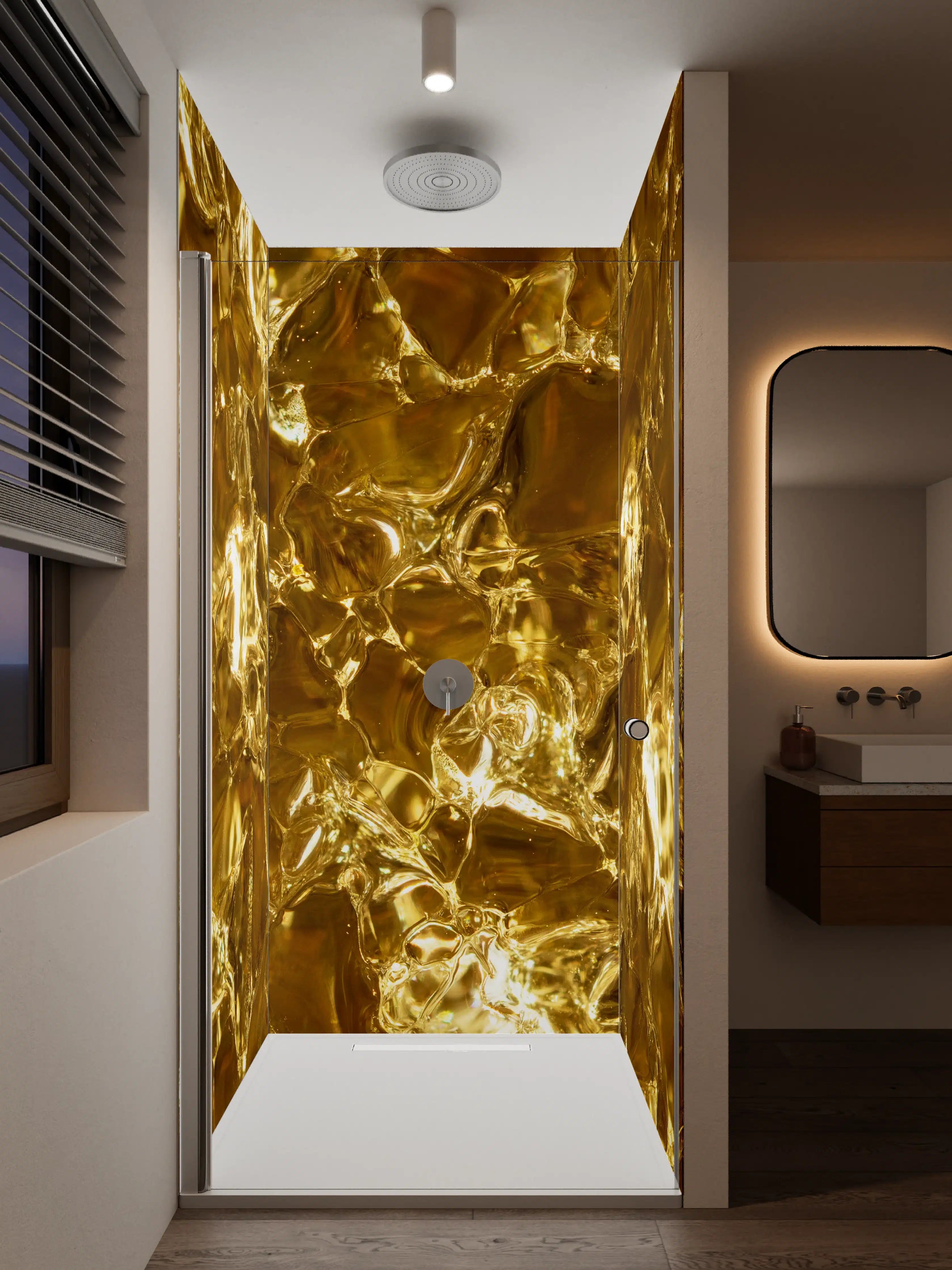 Duschrückwand - Goldene Muster mit reflektierenden Effekten