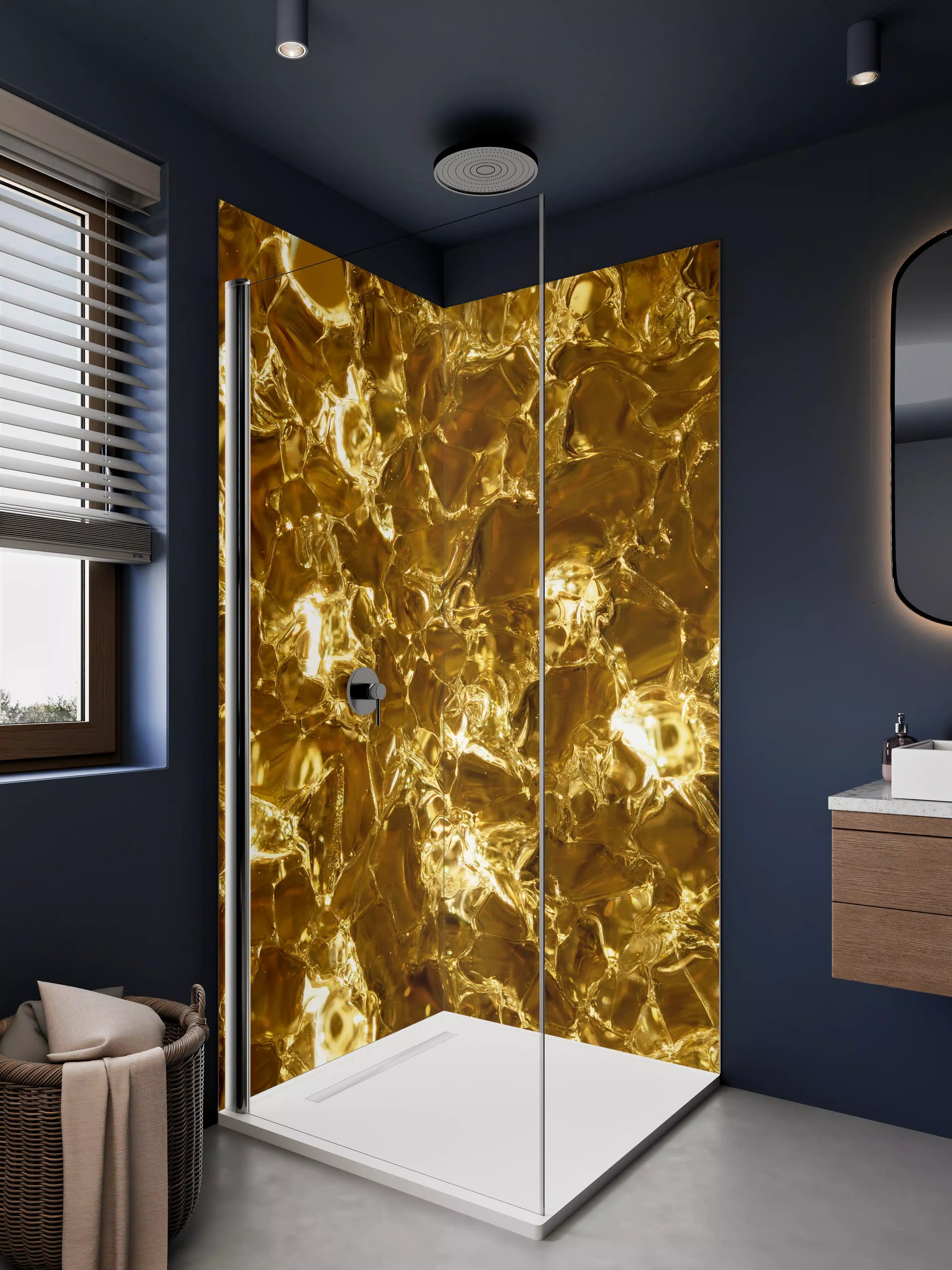 Duschrückwand - Goldene Muster mit reflektierenden Effekten