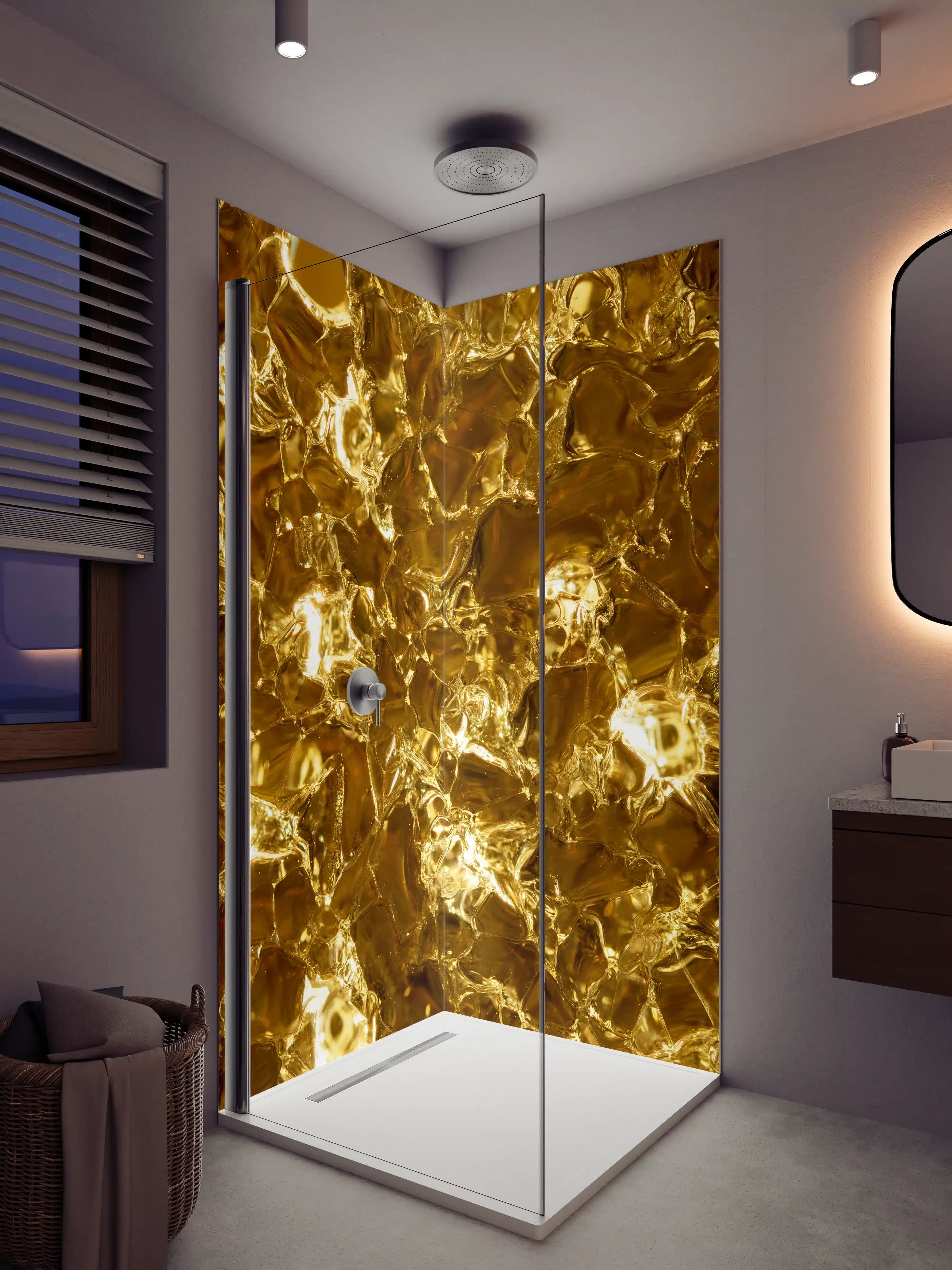 Duschrückwand - Goldene Muster mit reflektierenden Effekten