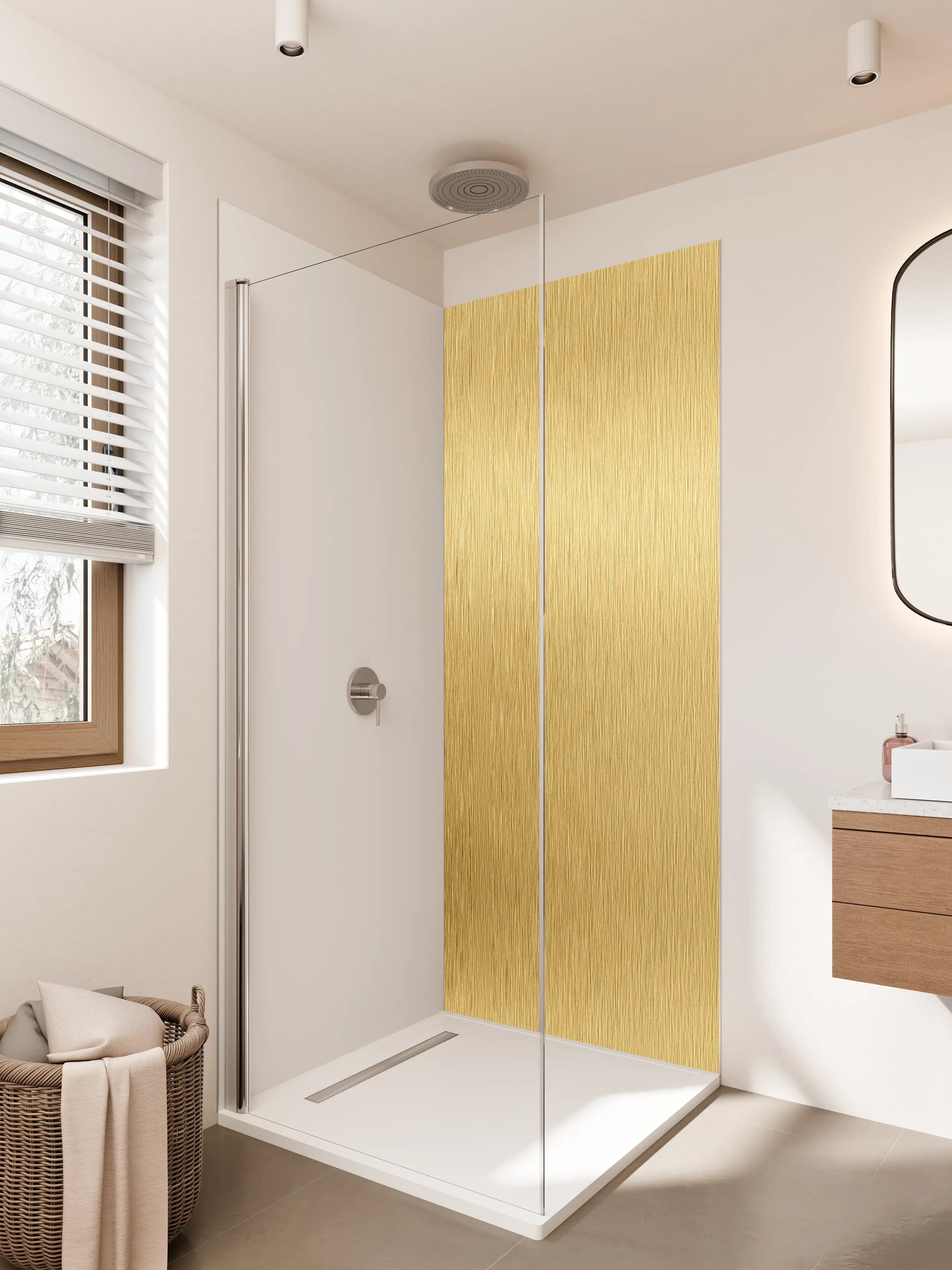 Duschrückwand - Goldene Textur mit metallischem Glanz
