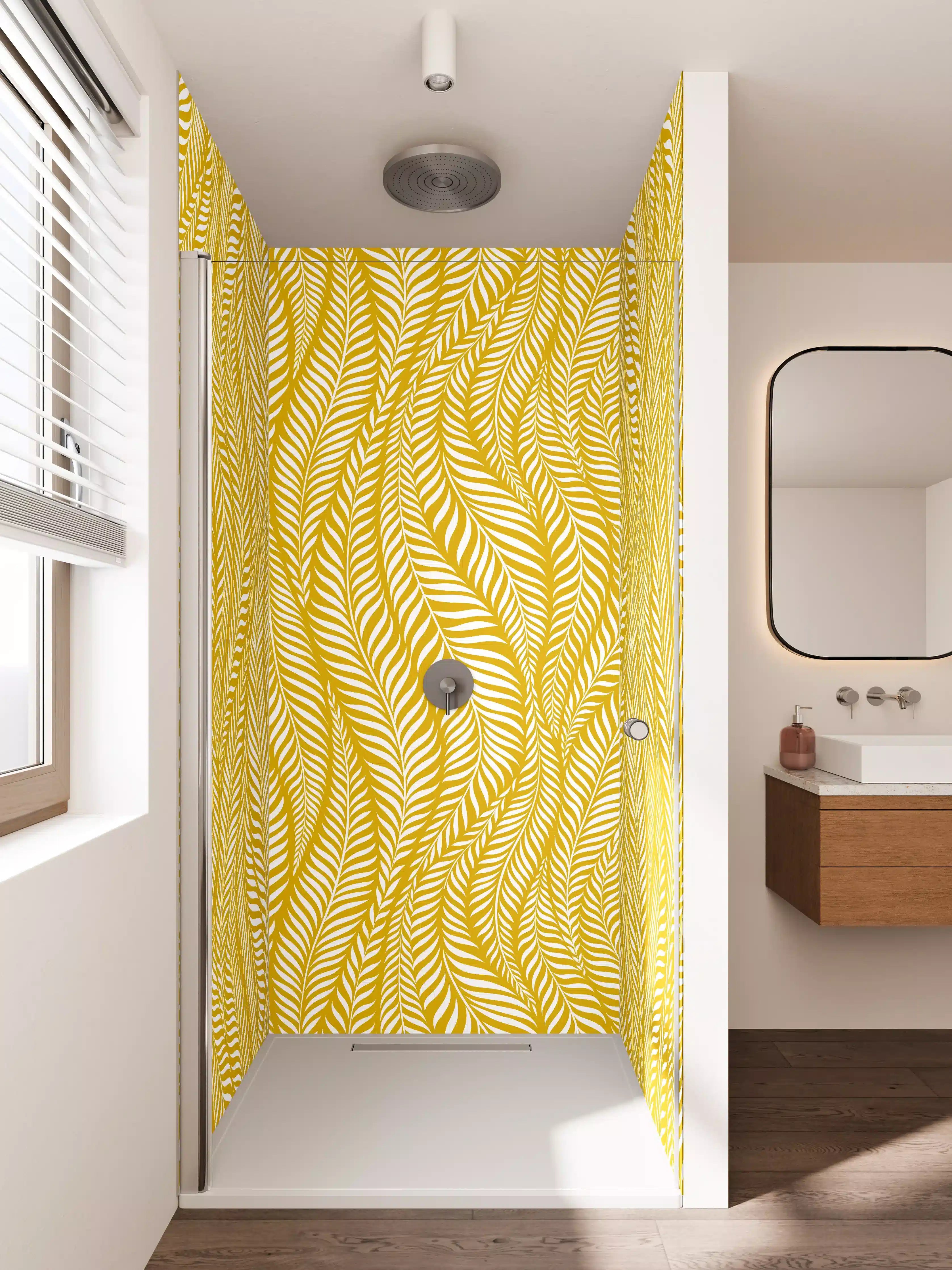 Duschrückwand - Goldene Wildgras-Muster mit eleganten Linien