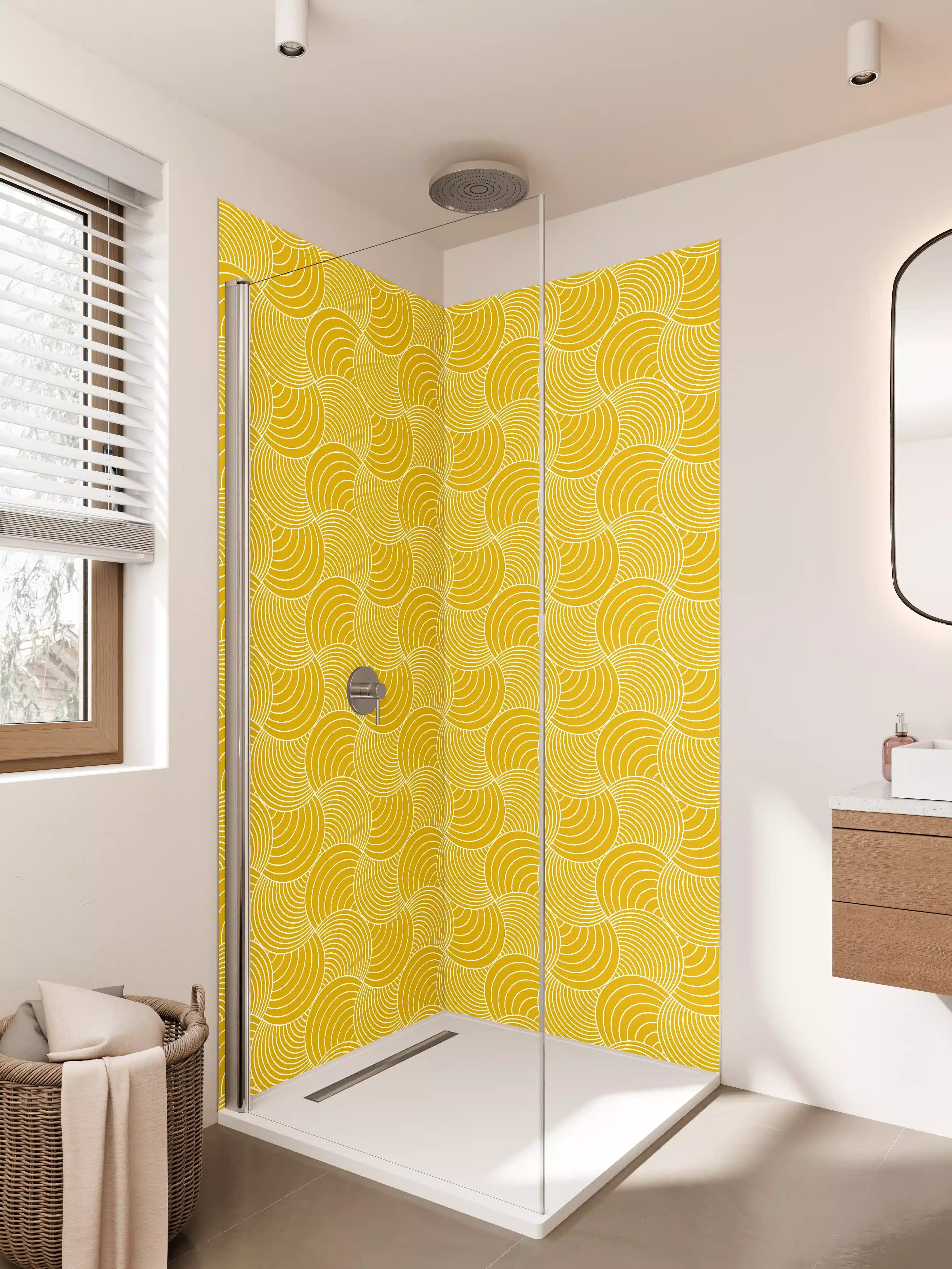 Duschrückwand - Goldene geometrische Muster mit Linien