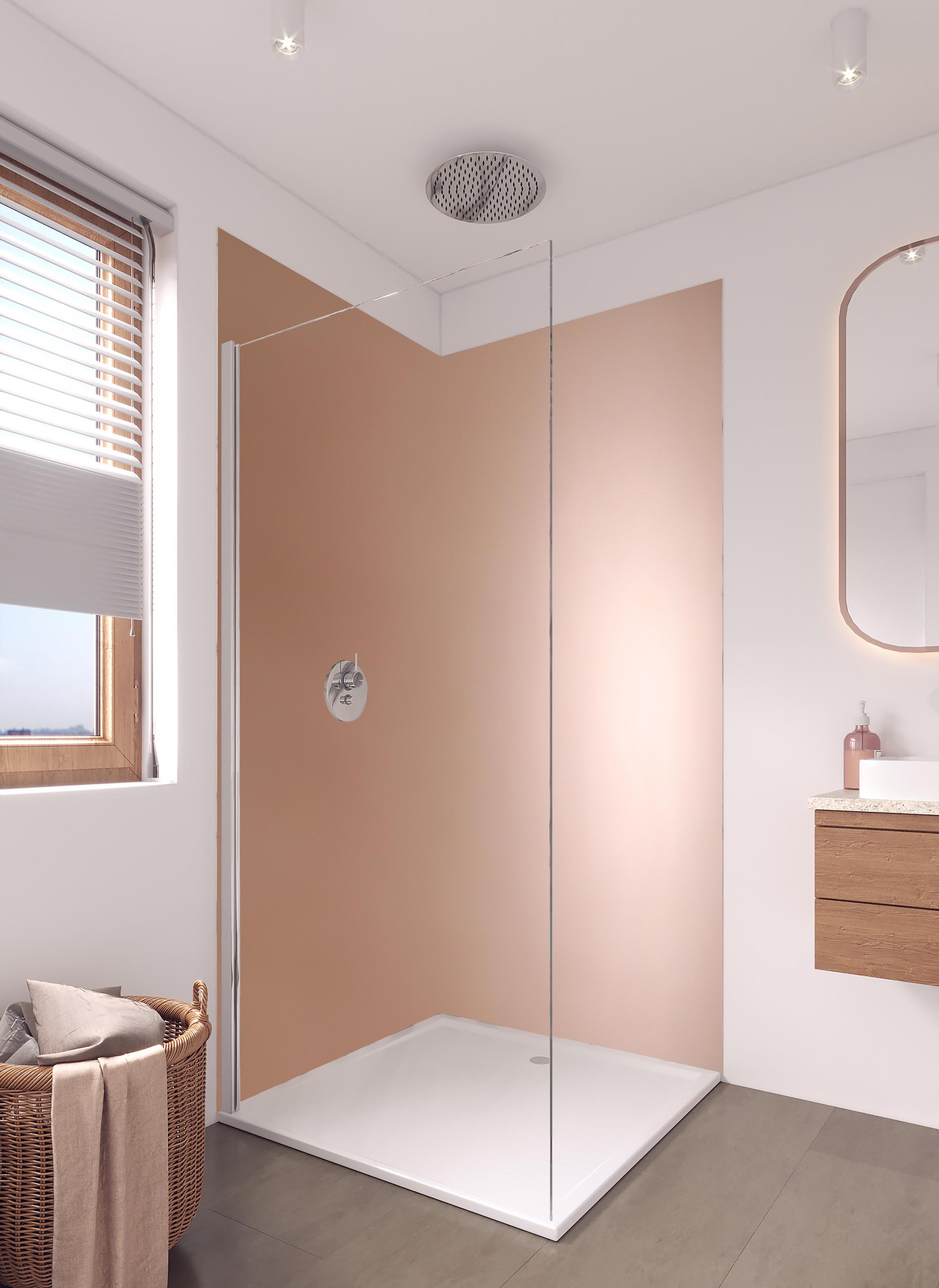 Duschrückwand - Gradient Rose - Hintergrundtextur in hellem Badezimmer mit Regenduschkopf - zweiteilige Eck-Duschrückwand