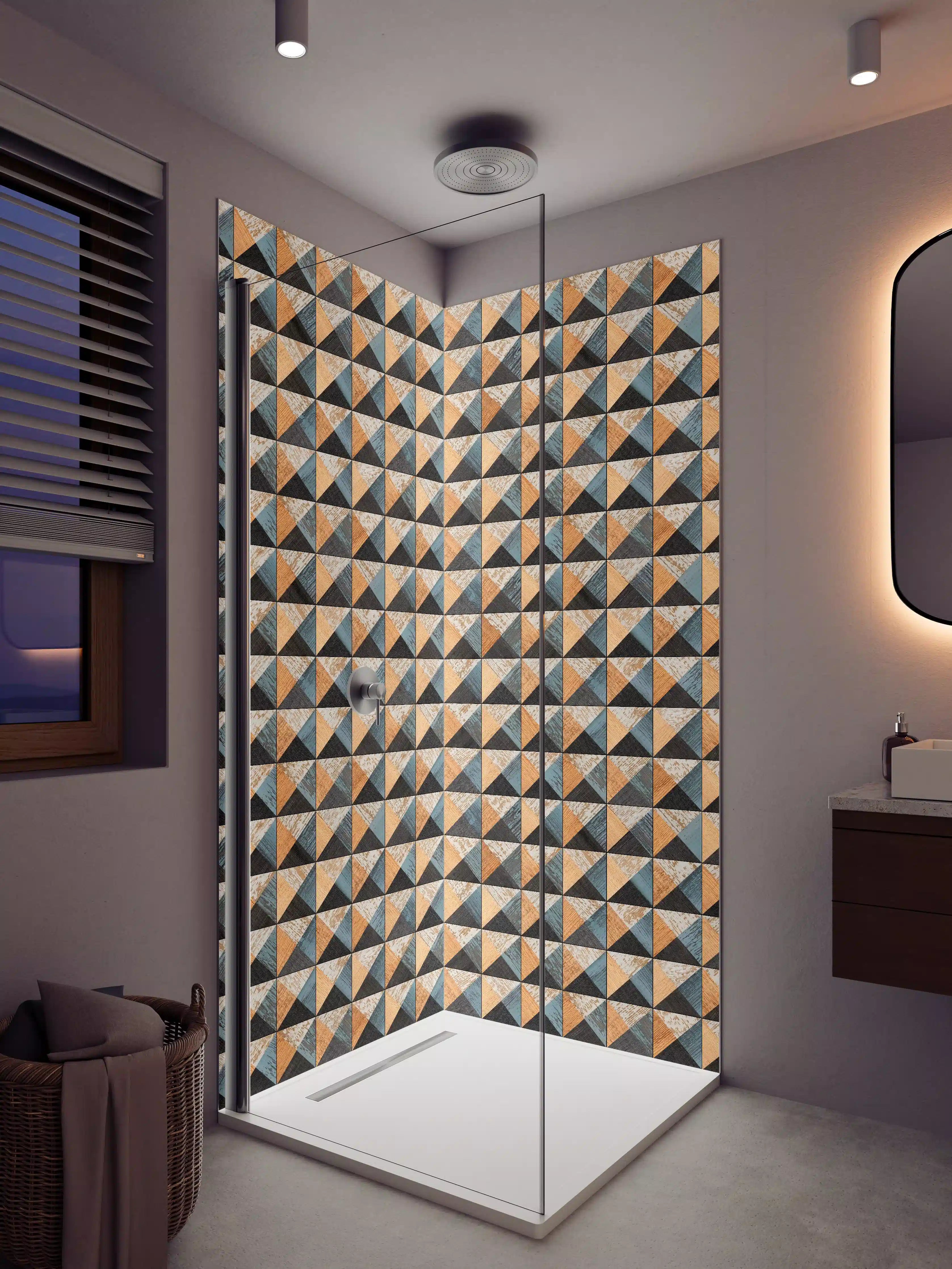 Duschrückwand - Graue Erdtöne im Geometrie-Design