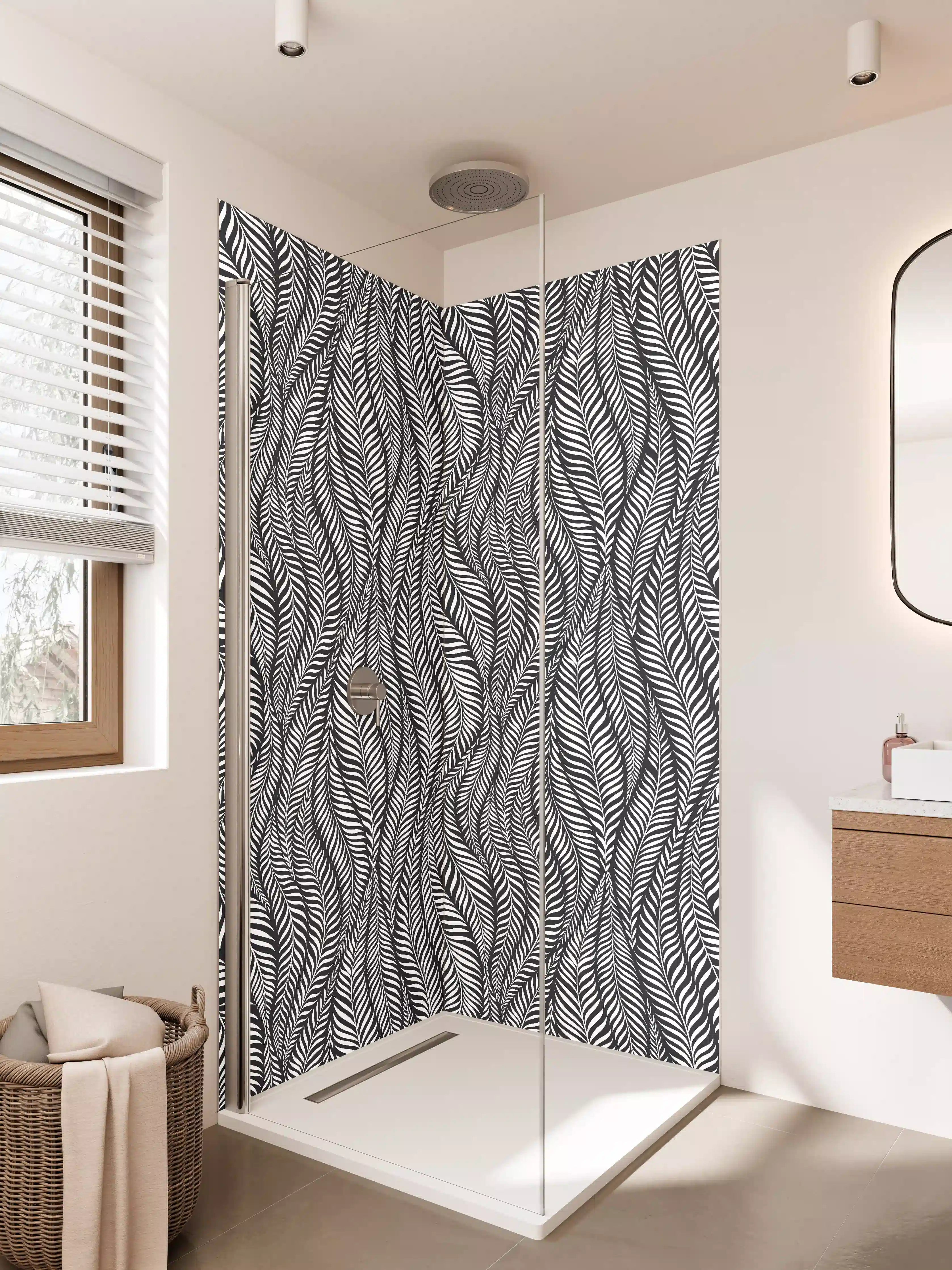 Duschrückwand - Graue Linien im Schwarz-Weiß-Muster