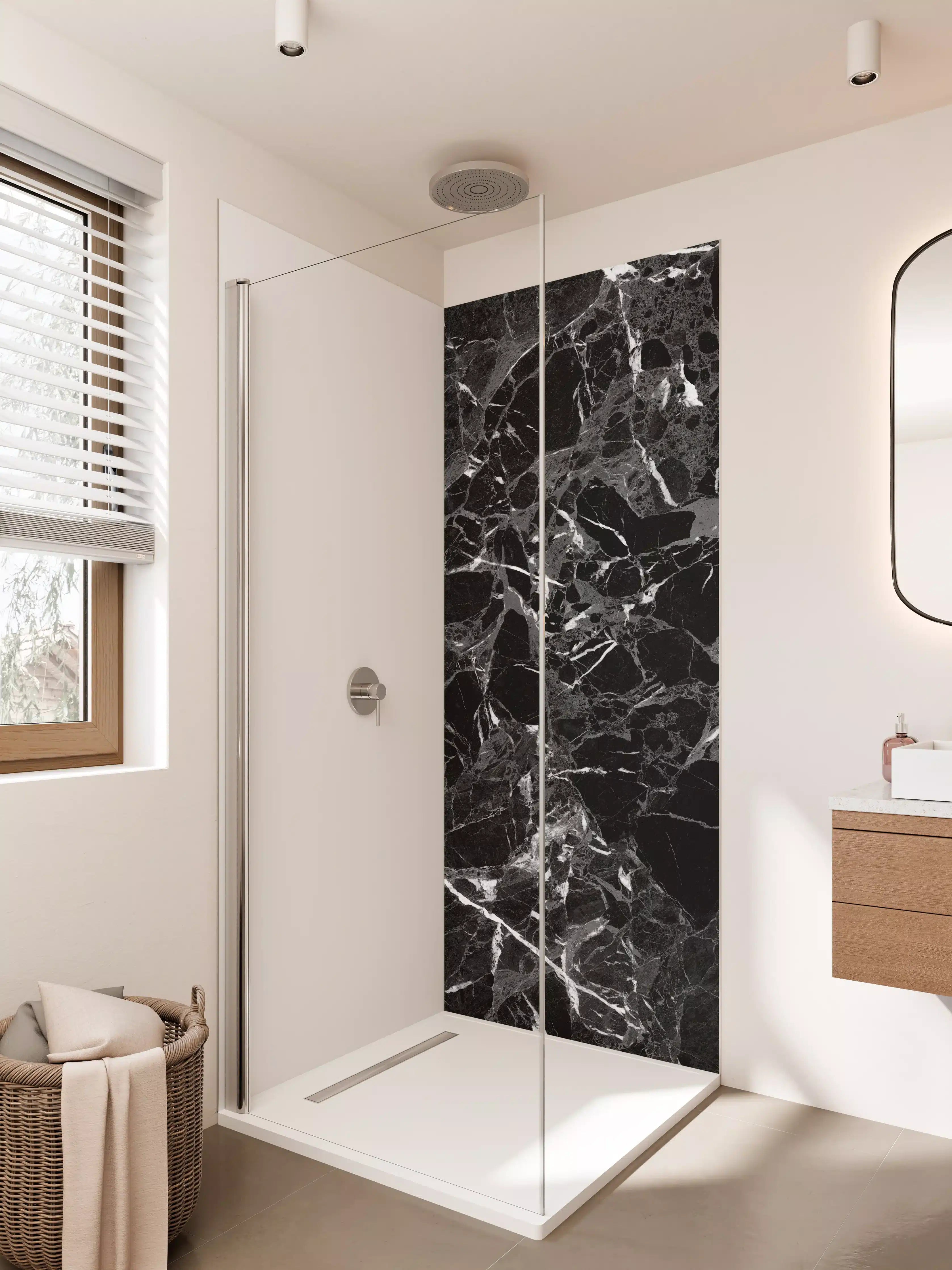 Duschrückwand - Graue Marmoradern mit weißen Nuancen