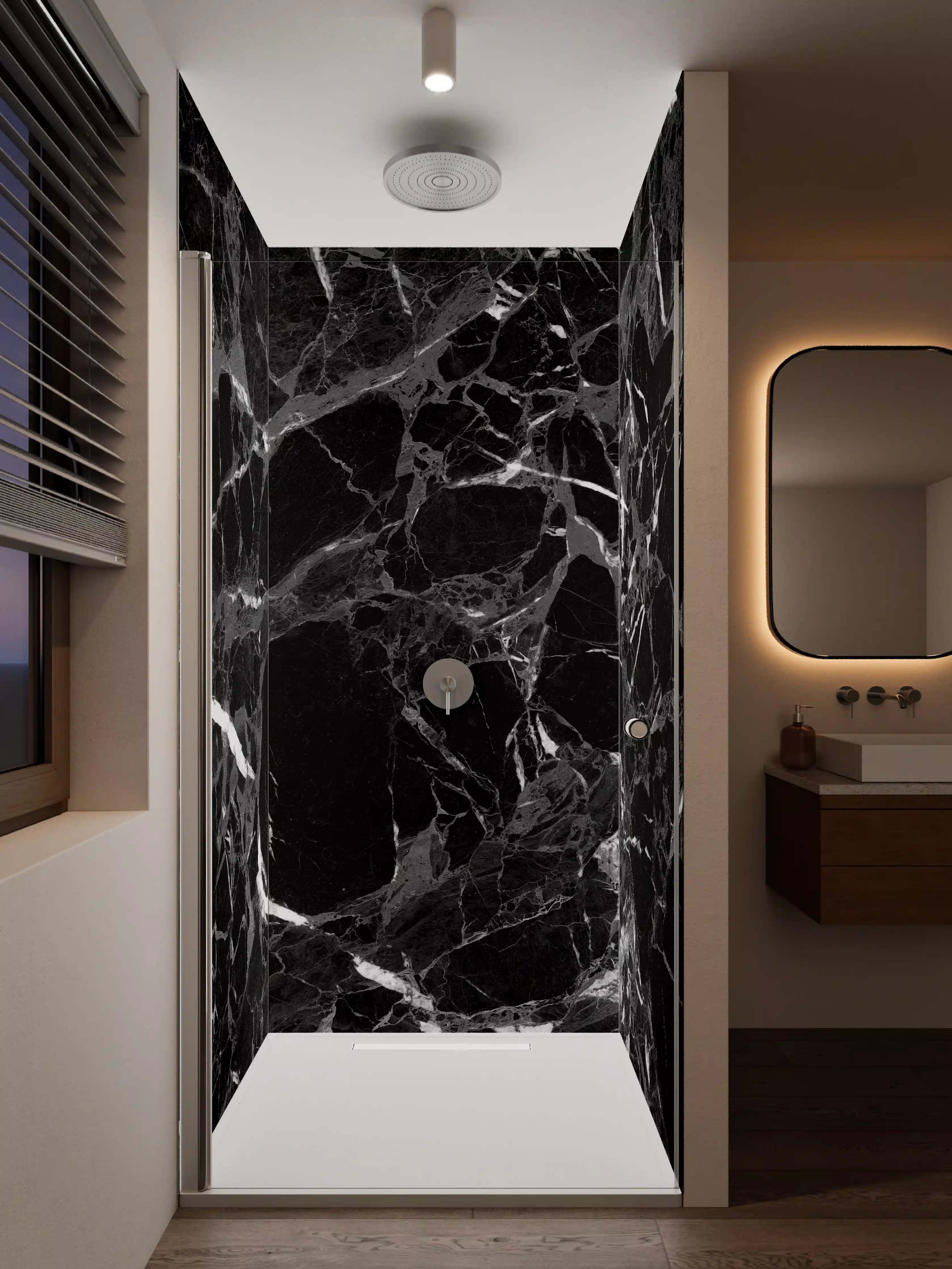 Duschrückwand - Graue Marmoradern mit weißen Nuancen