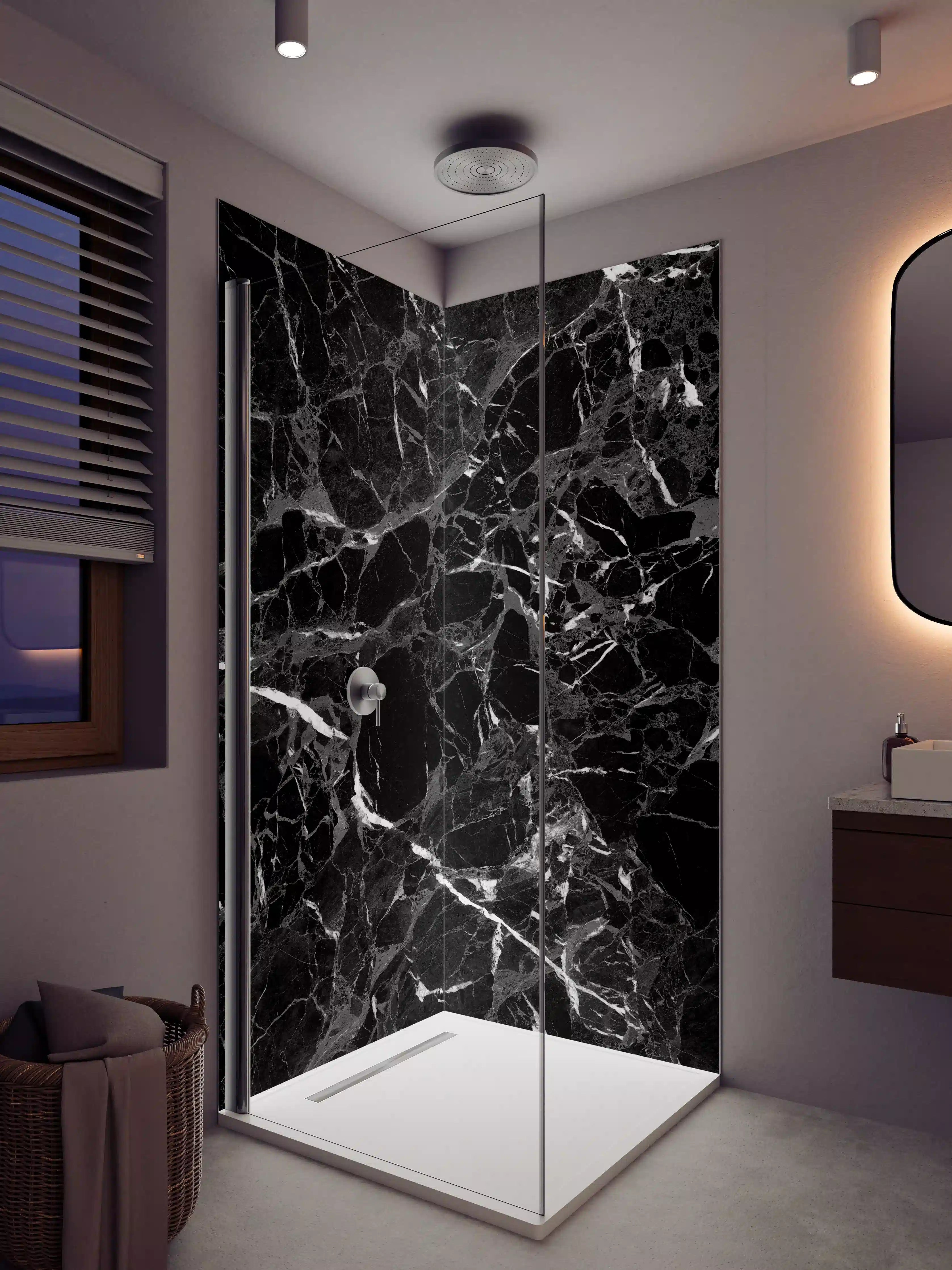 Duschrückwand - Graue Marmoradern mit weißen Nuancen