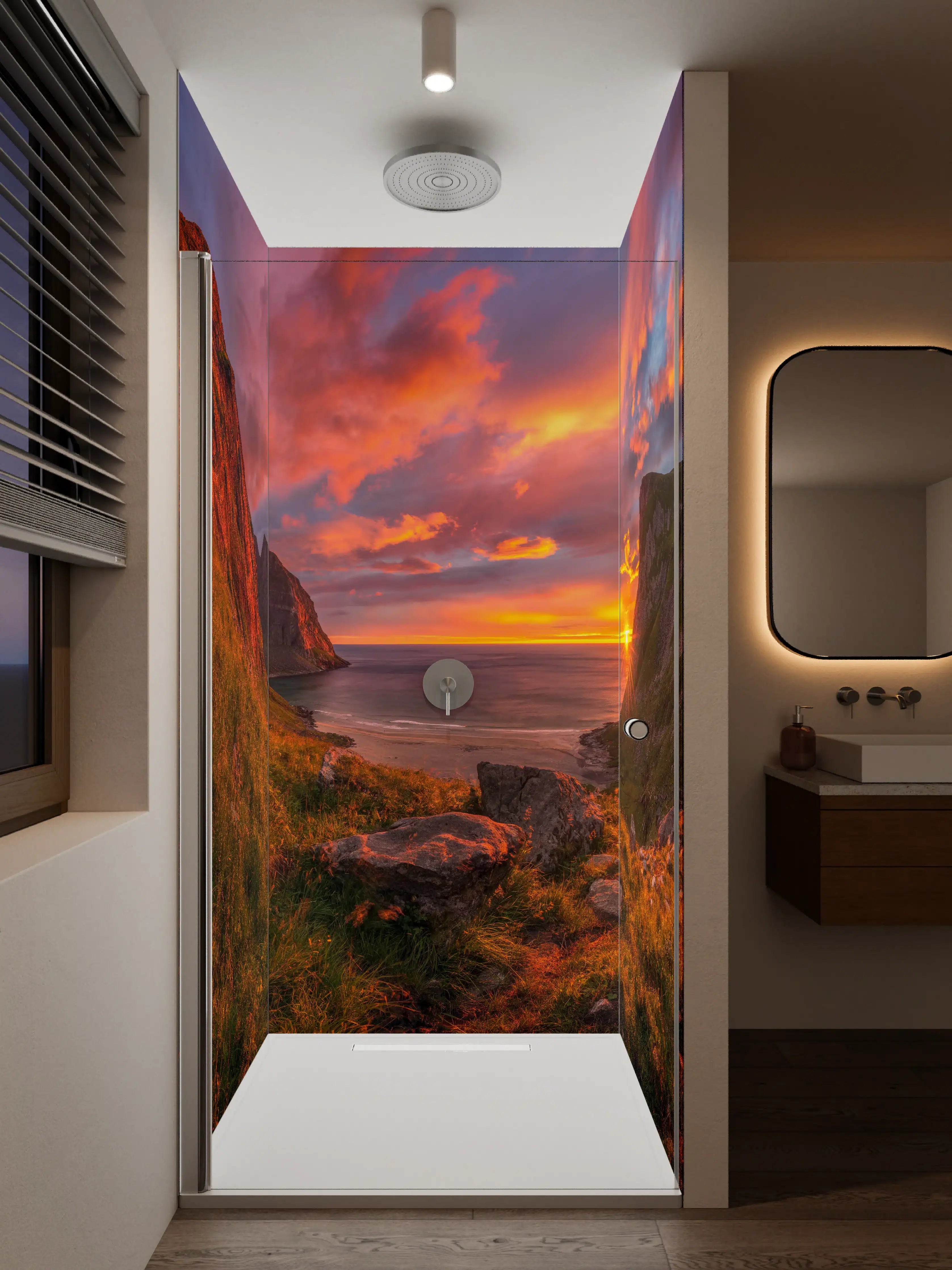 Duschrückwand - Graue Meeresdämmerung am Horizont