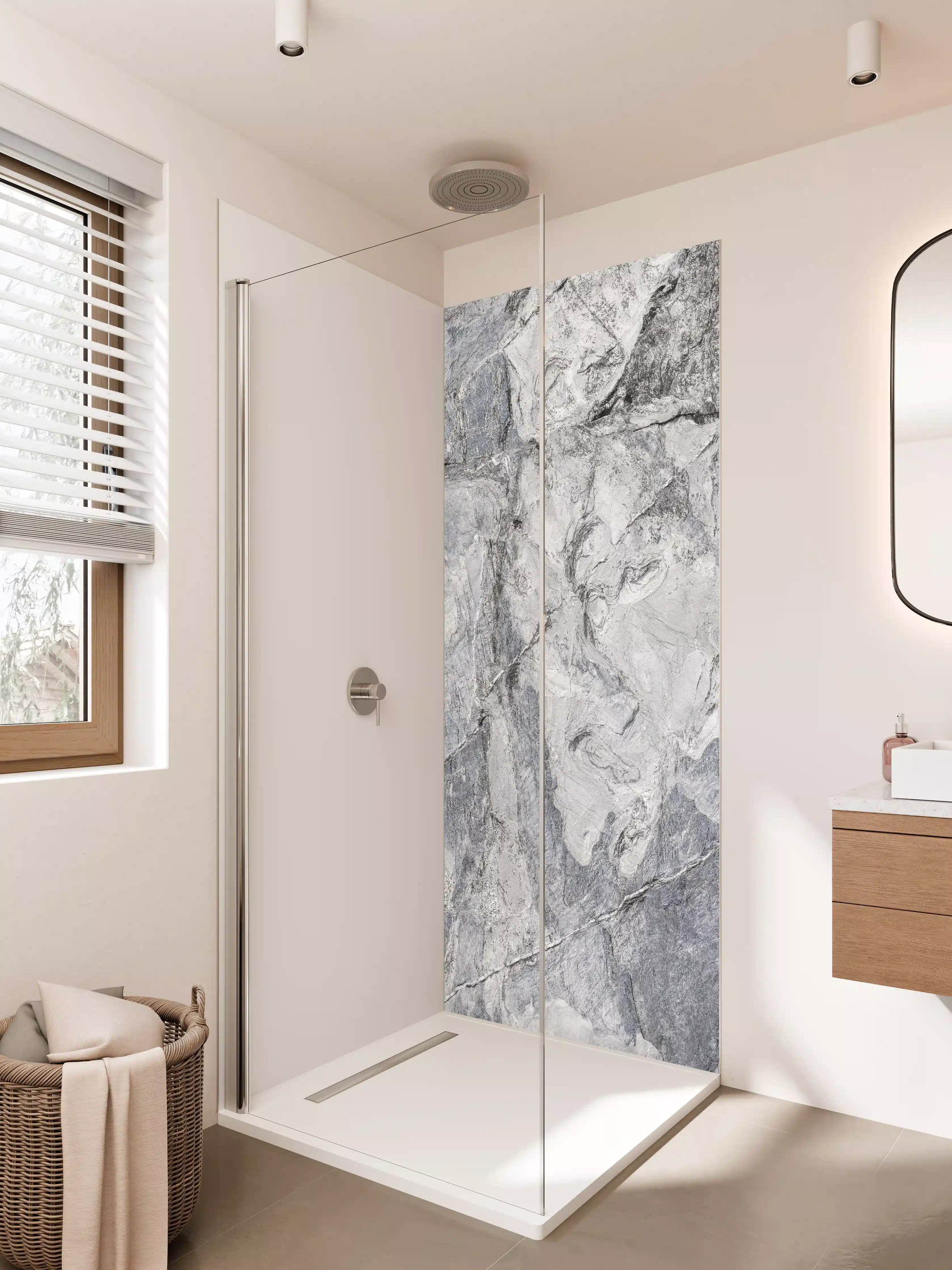 Duschrückwand - Graue Steine mit Struktur und Textur