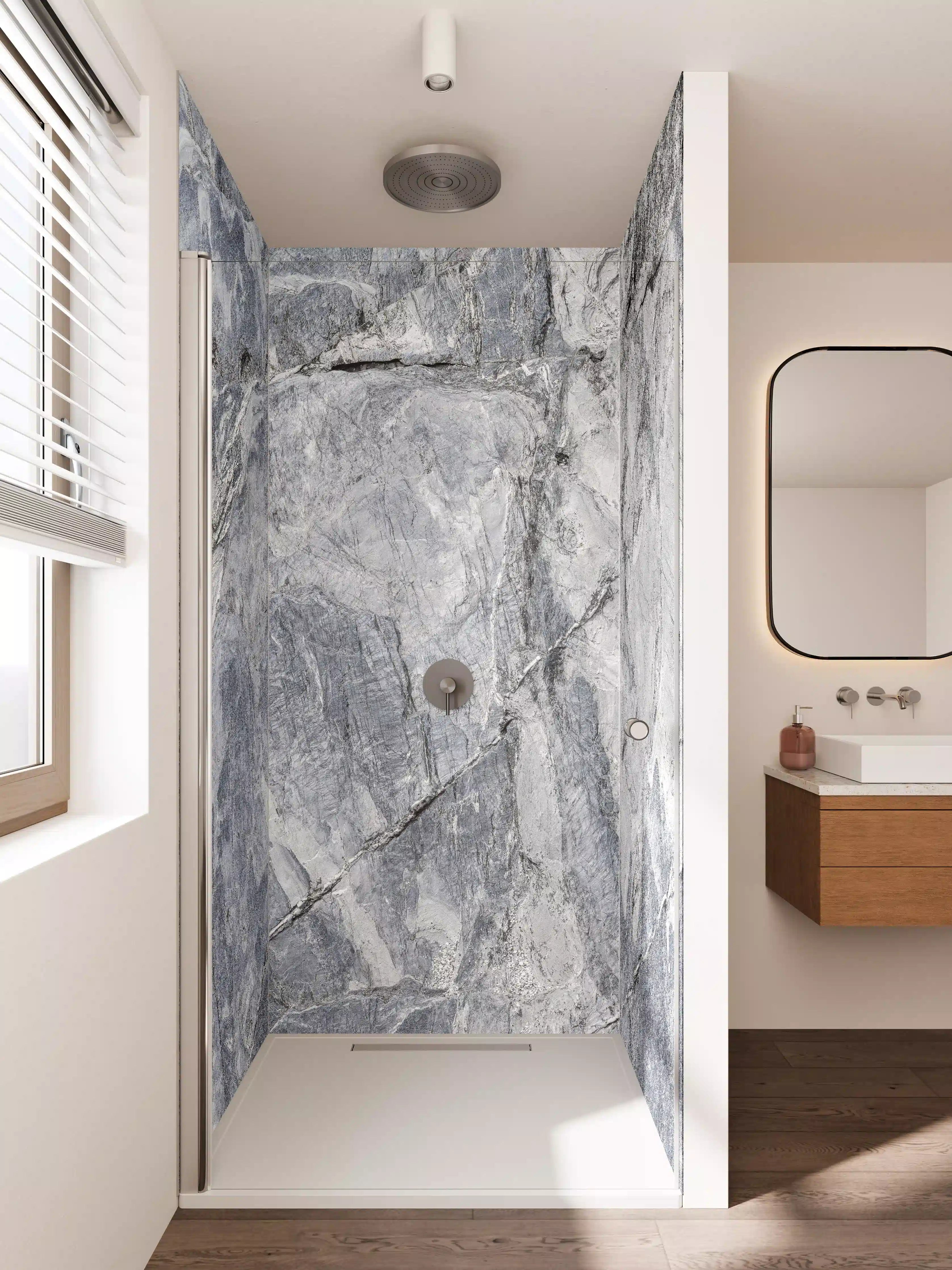 Duschrückwand - Graue Steine mit Struktur und Textur