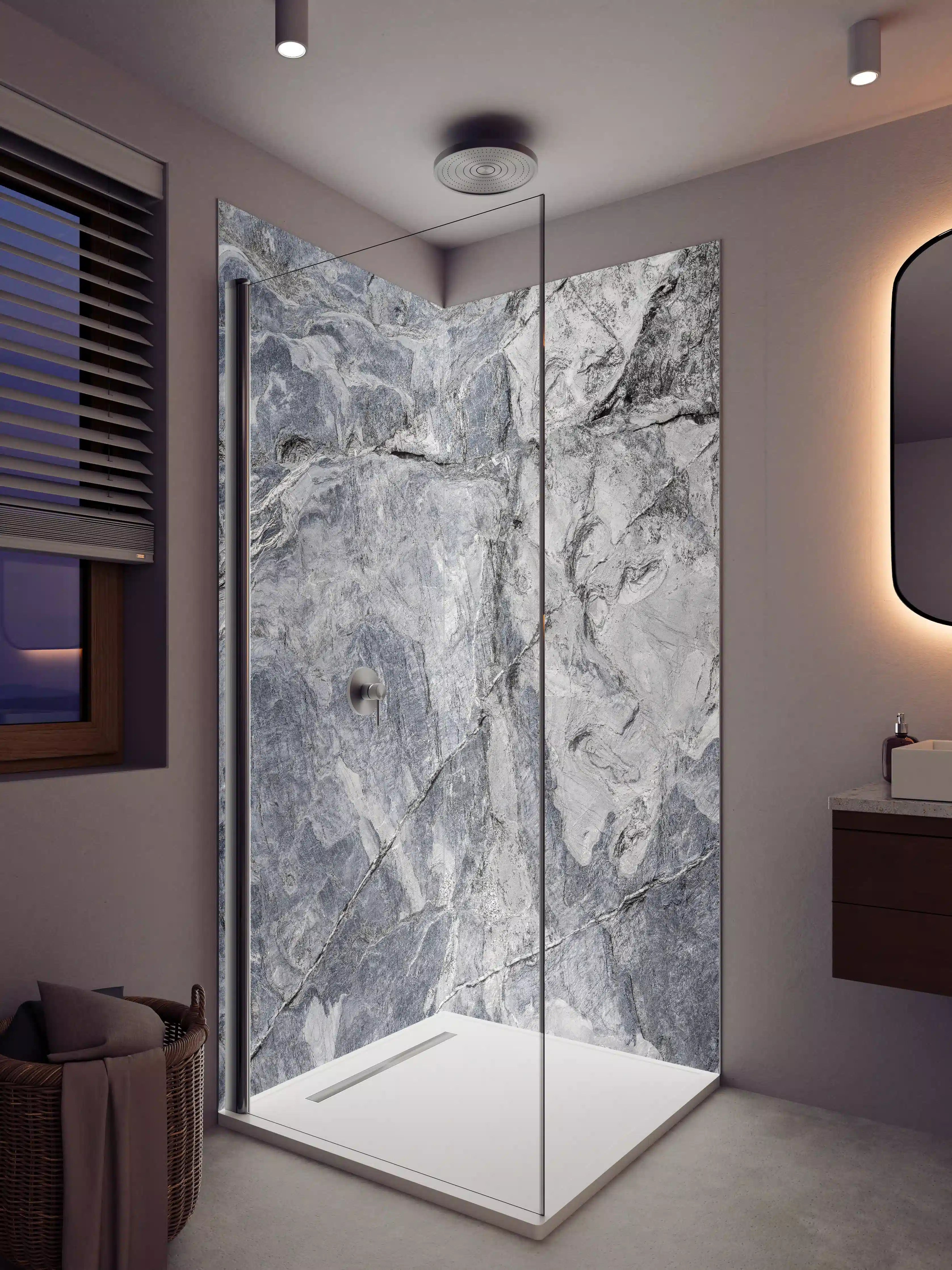 Duschrückwand - Graue Steine mit Struktur und Textur