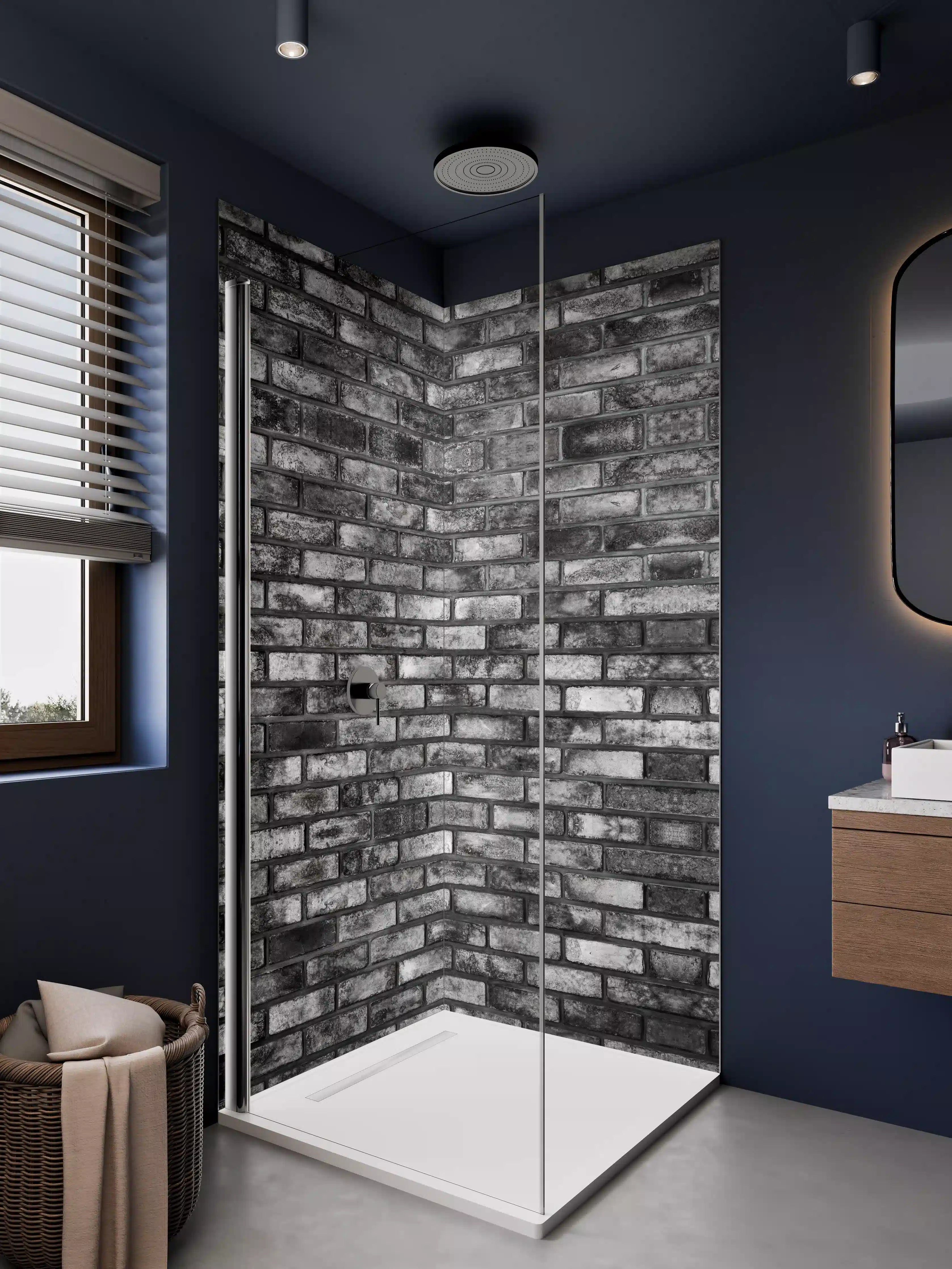 Duschrückwand - Graue Ziegelmauer mit Textur