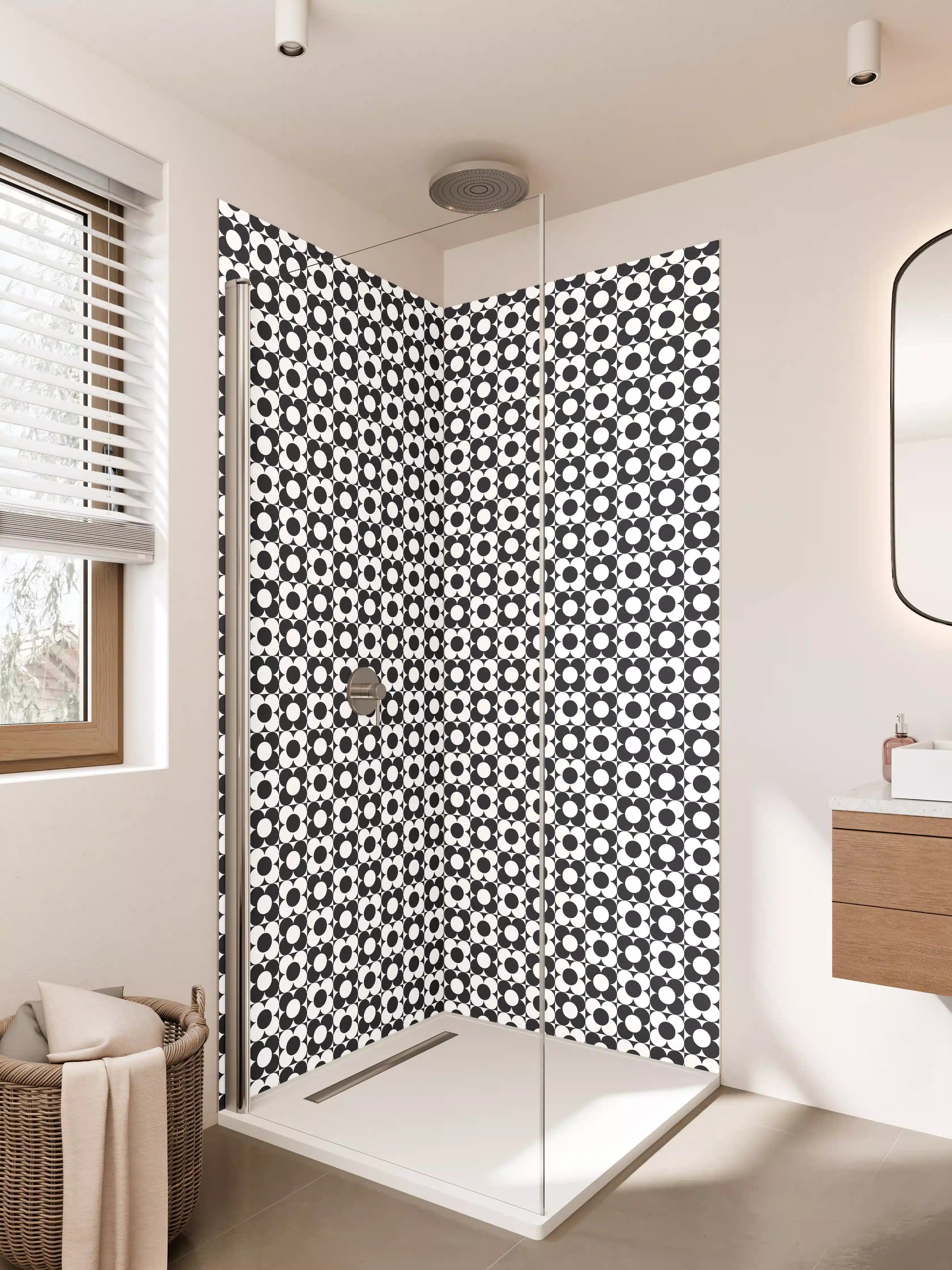 Duschrückwand - Graue und Schwarz-Weiß Geometrien