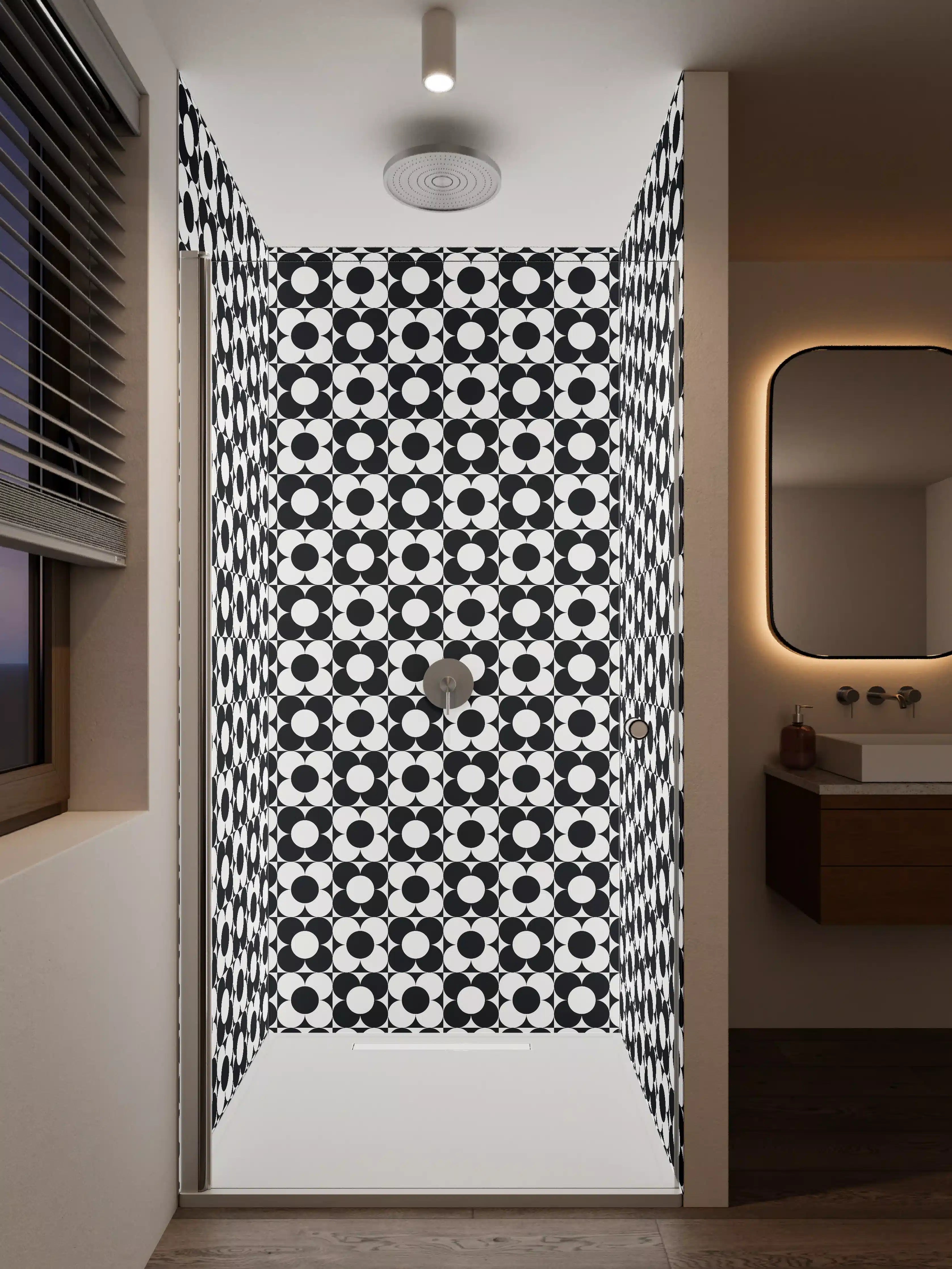 Duschrückwand - Graue und Schwarz-Weiß Geometrien