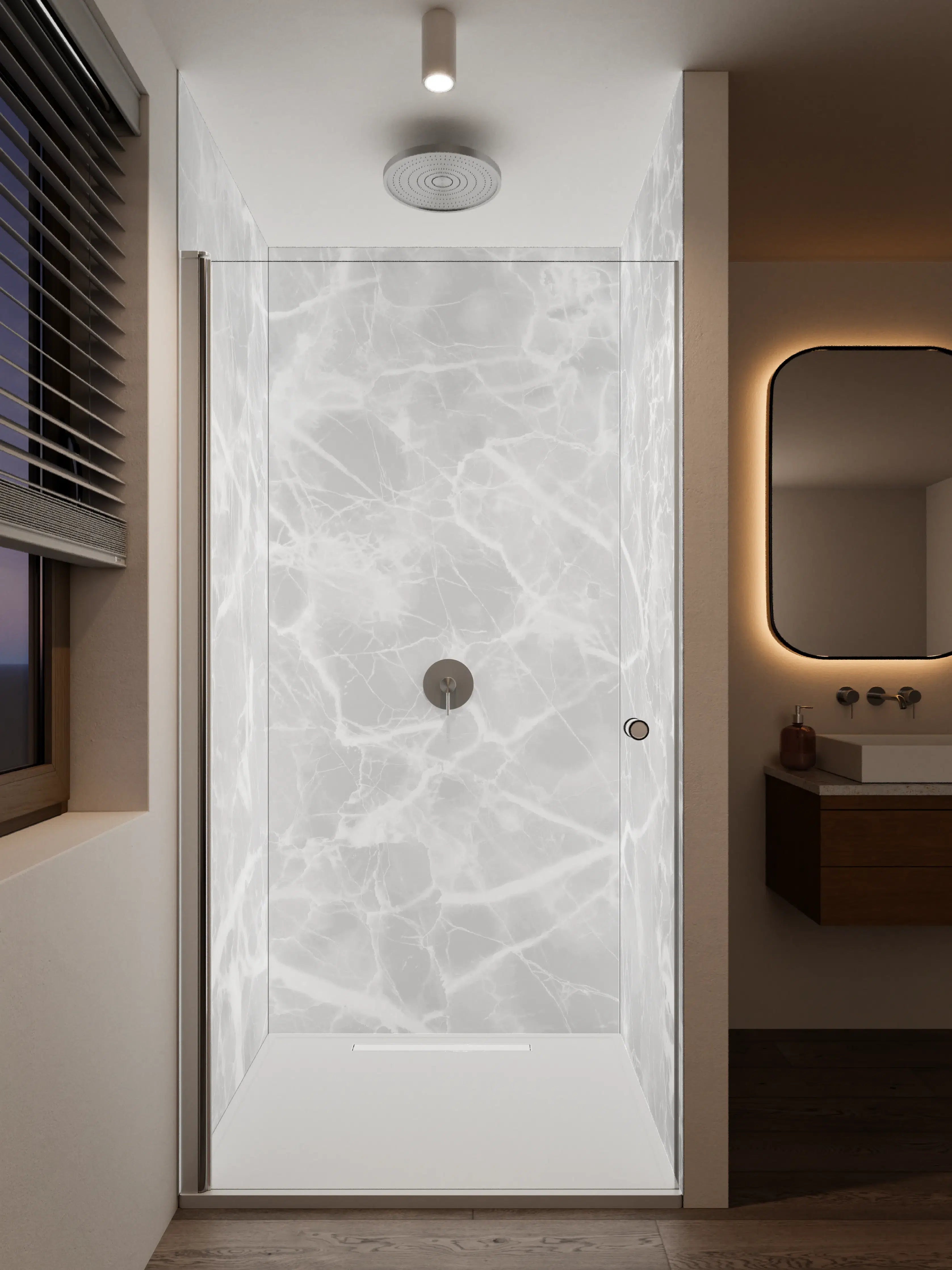 Duschrückwand - Grauer Marmor mit Weißadern