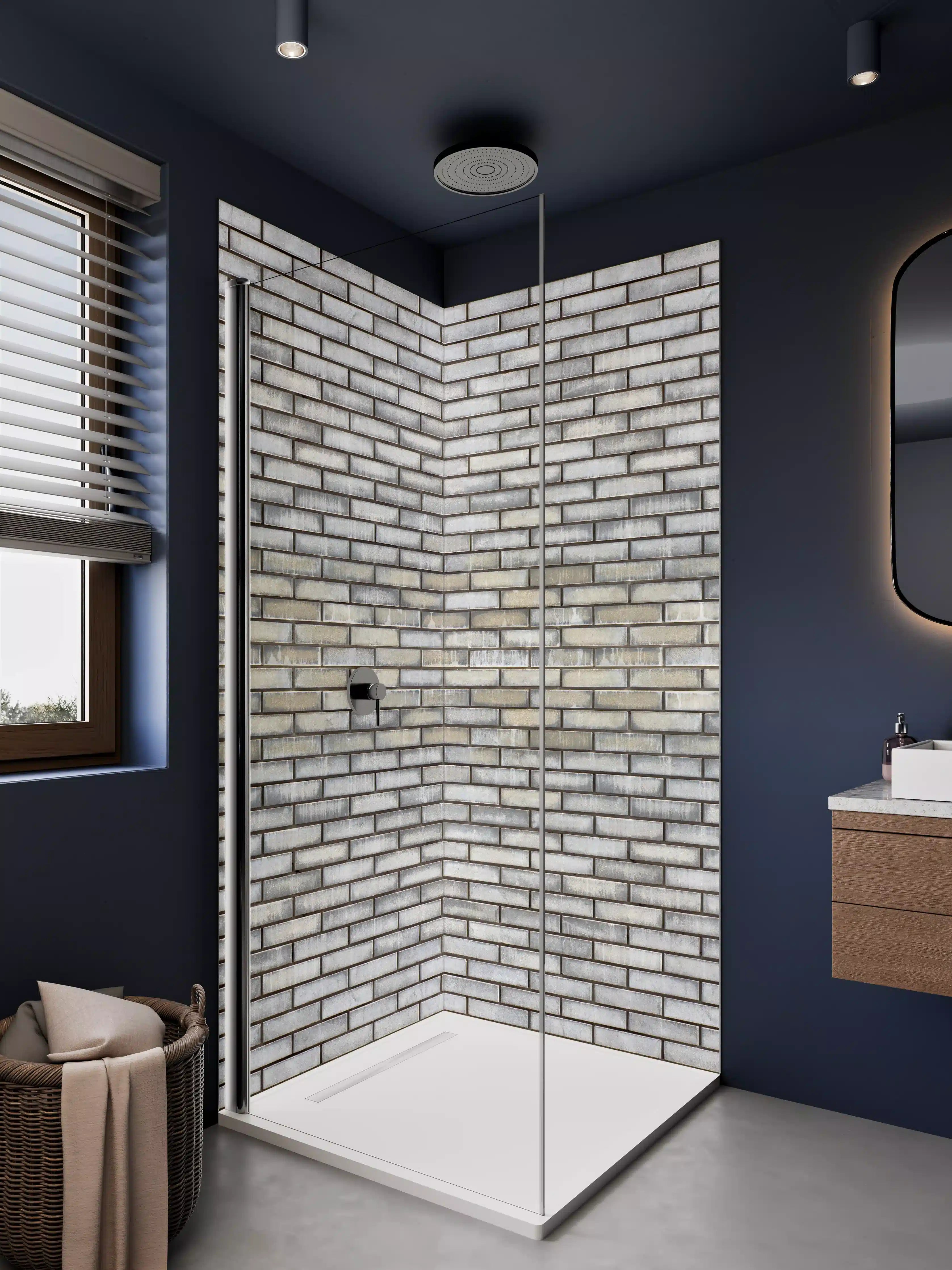 Duschrückwand - Grauer Ziegelmauer-Textur mit Vintage-Charme