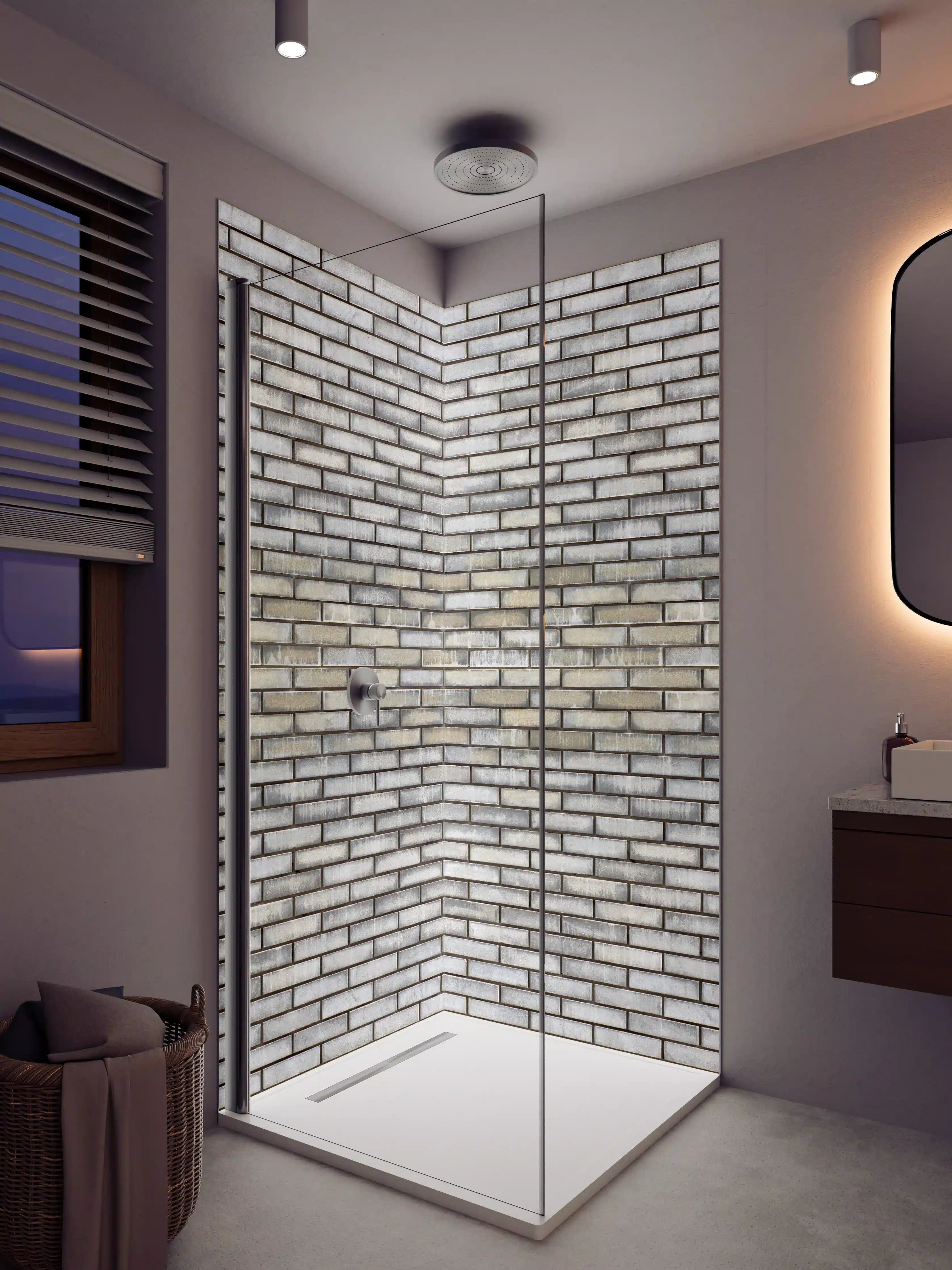 Duschrückwand - Grauer Ziegelmauer-Textur mit Vintage-Charme
