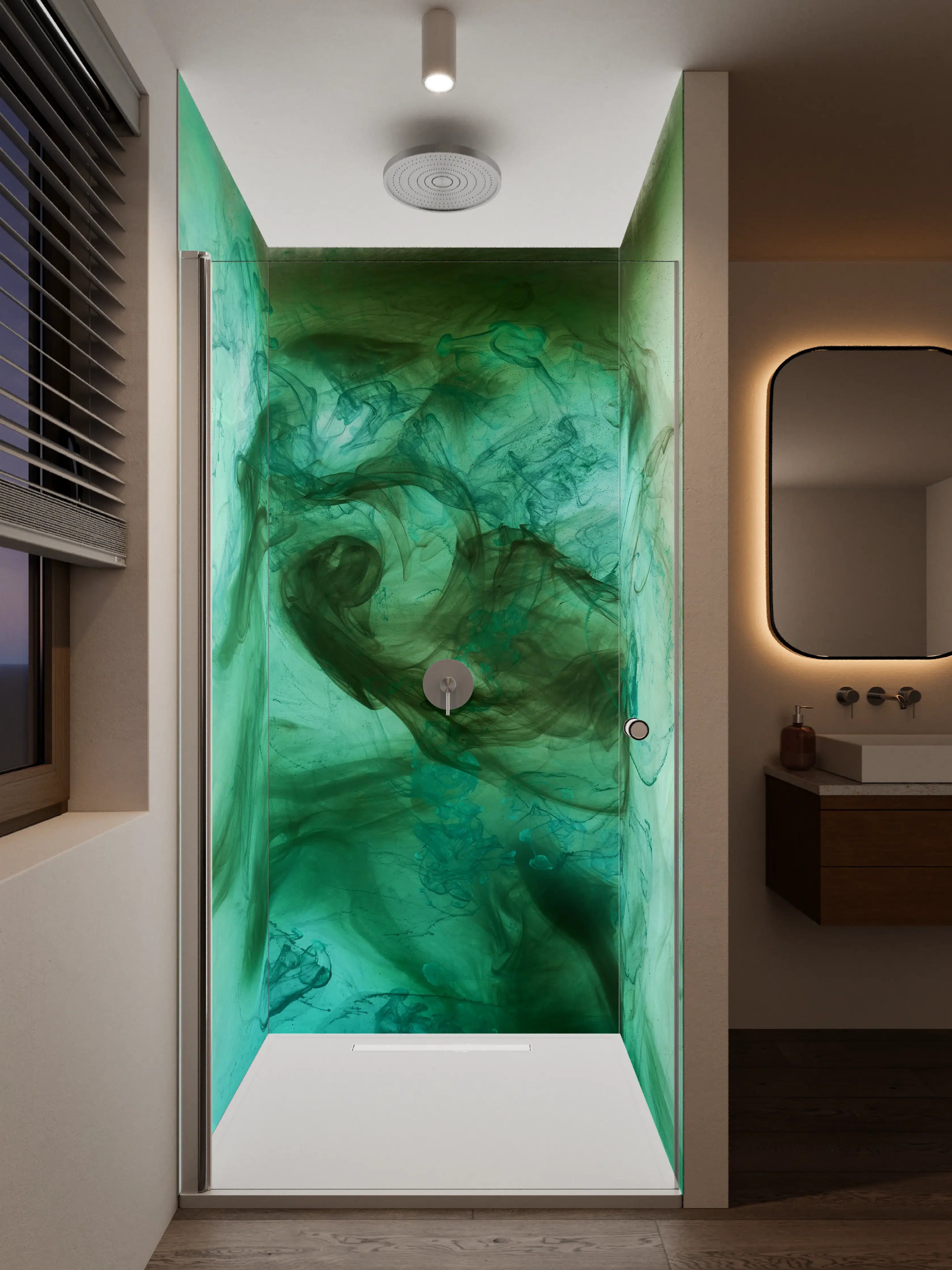 Duschrückwand - Grüner und blauer Rauch Effekte