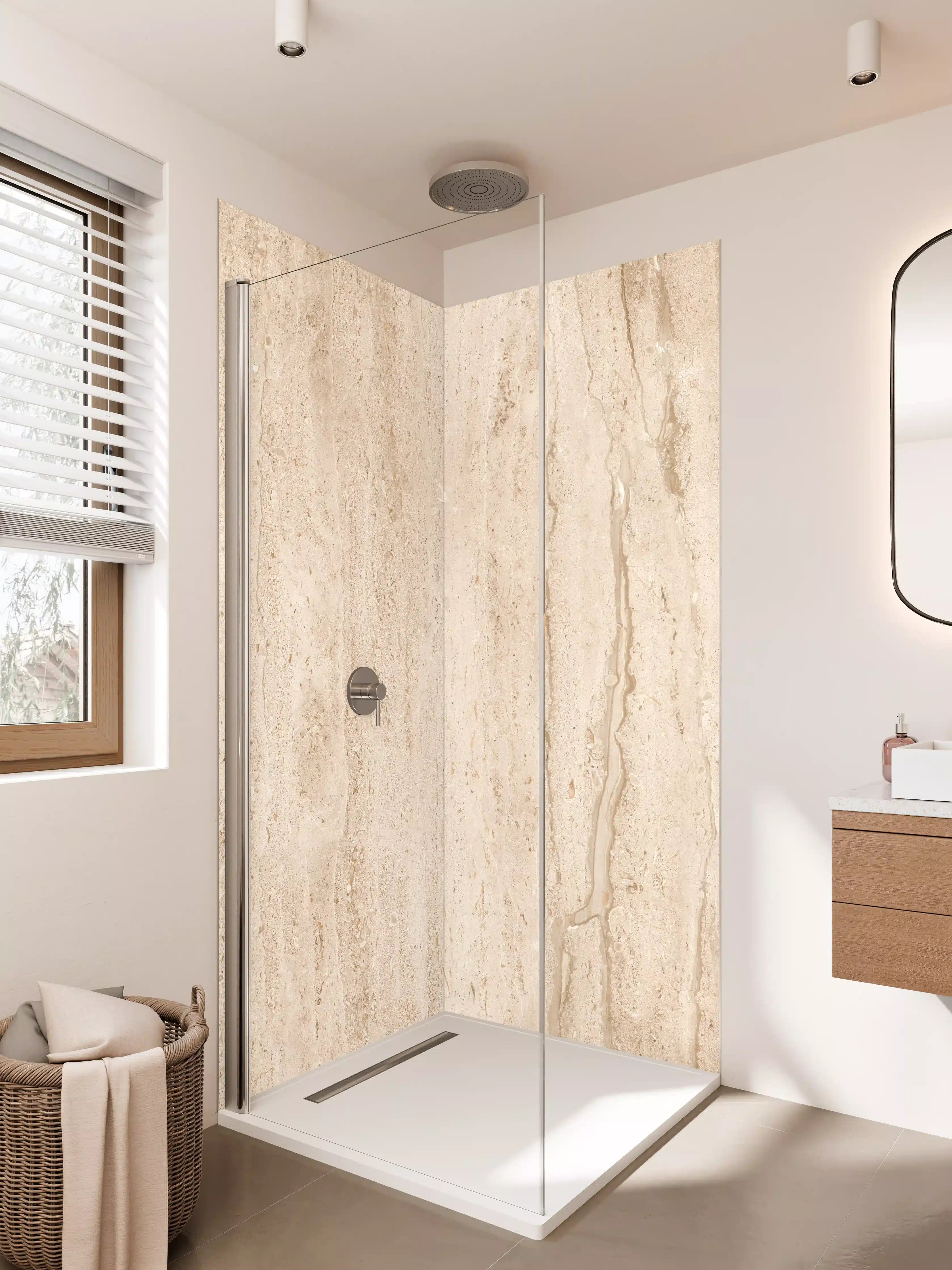 Duschrückwand - Helle Beige-Marmor-Textur