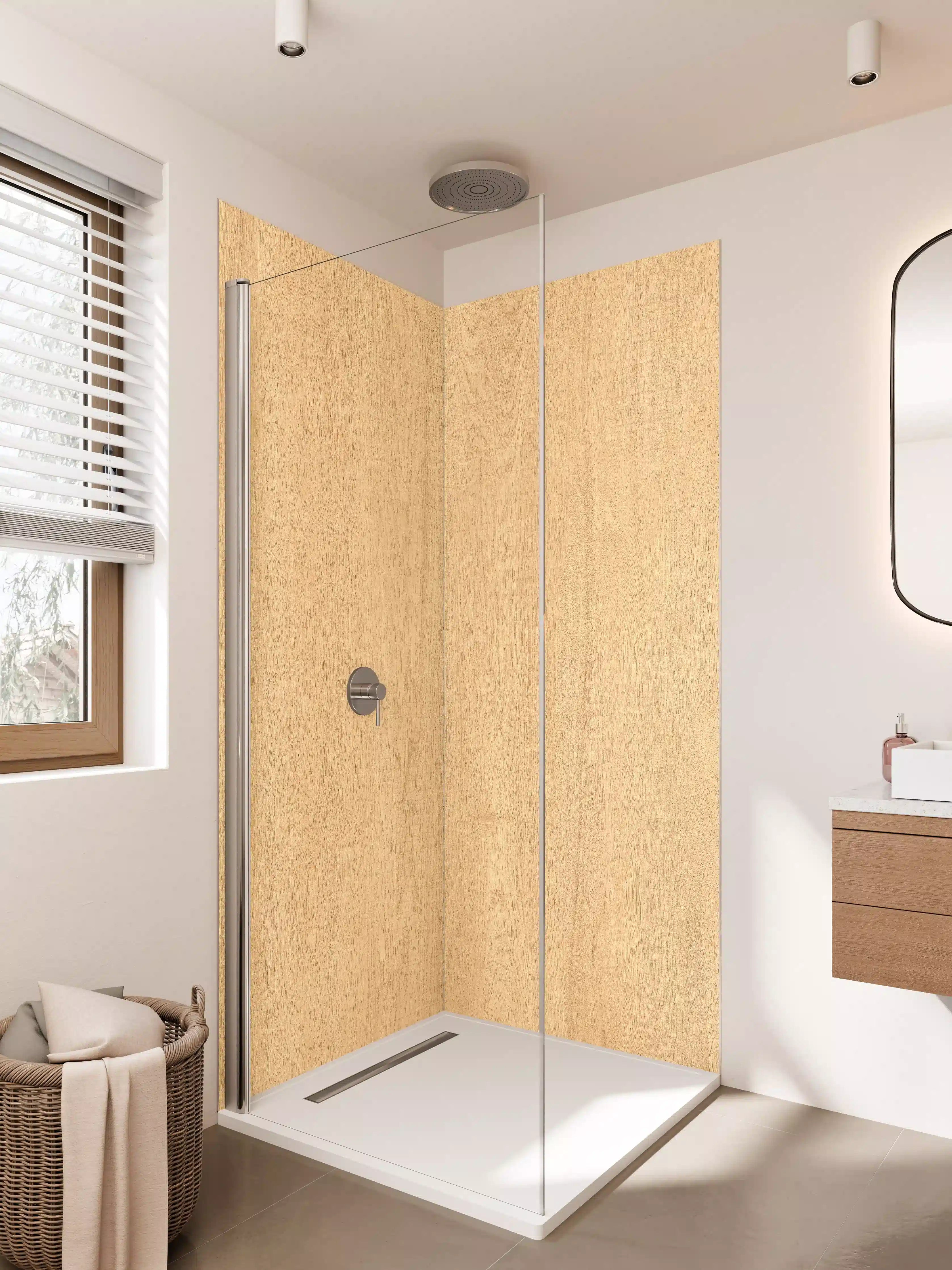 Duschrückwand - Helle Holzstruktur toskanisches Design