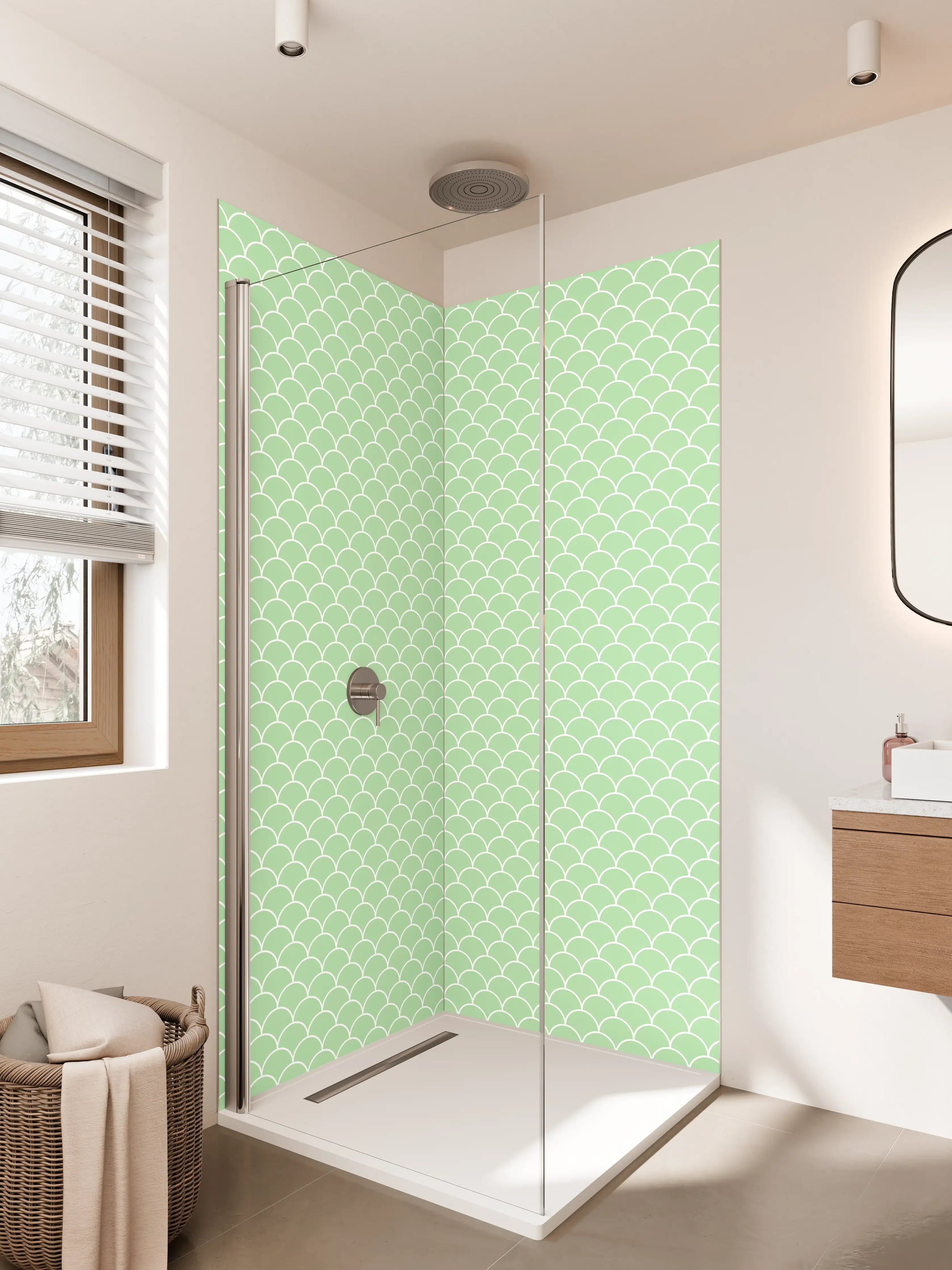 Duschrückwand - Helle grüne Wellenmuster-Textur mit zarten Farbnuancen