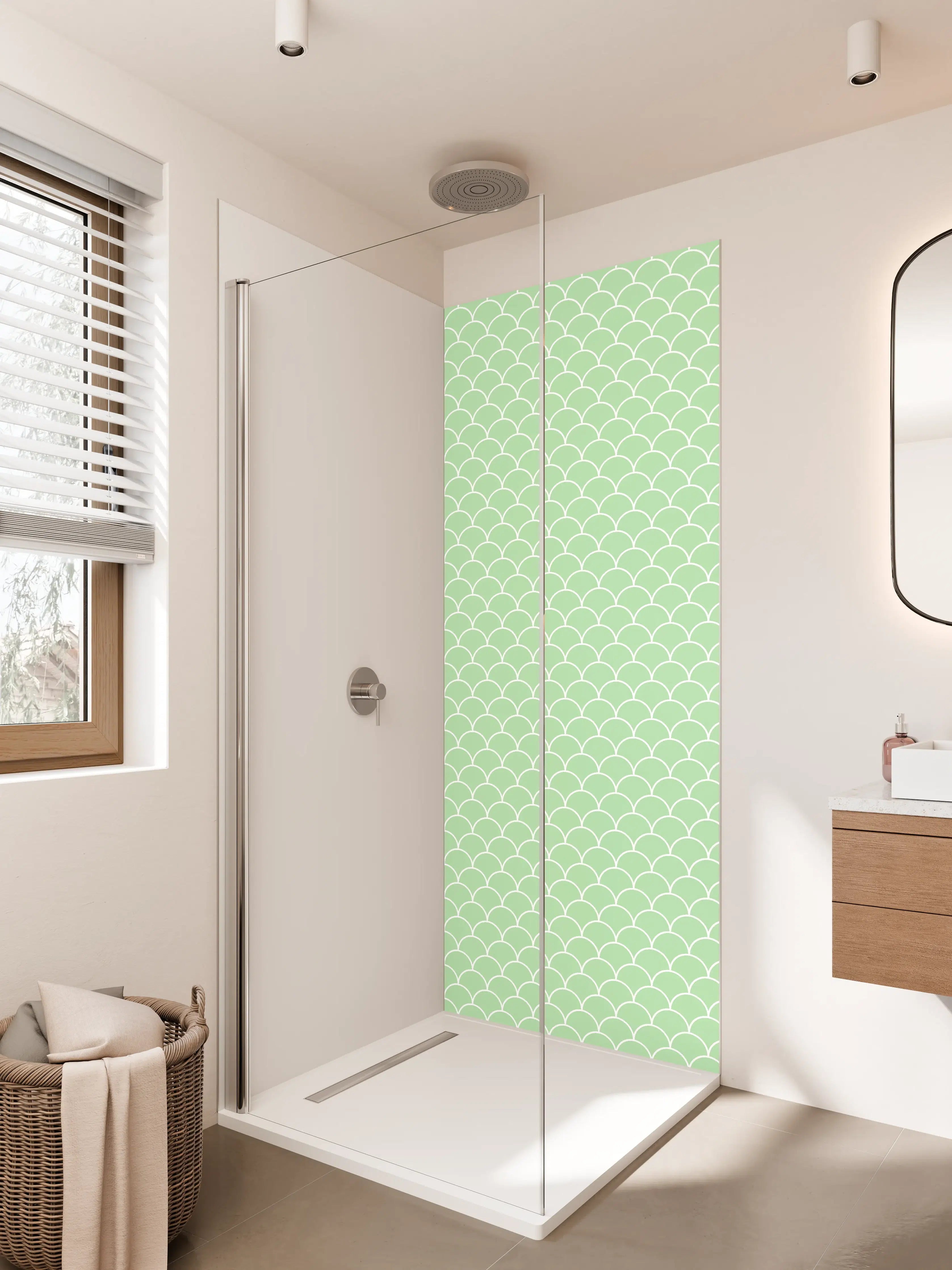 Duschrückwand - Helle grüne Wellenmuster-Textur mit zarten Farbnuancen