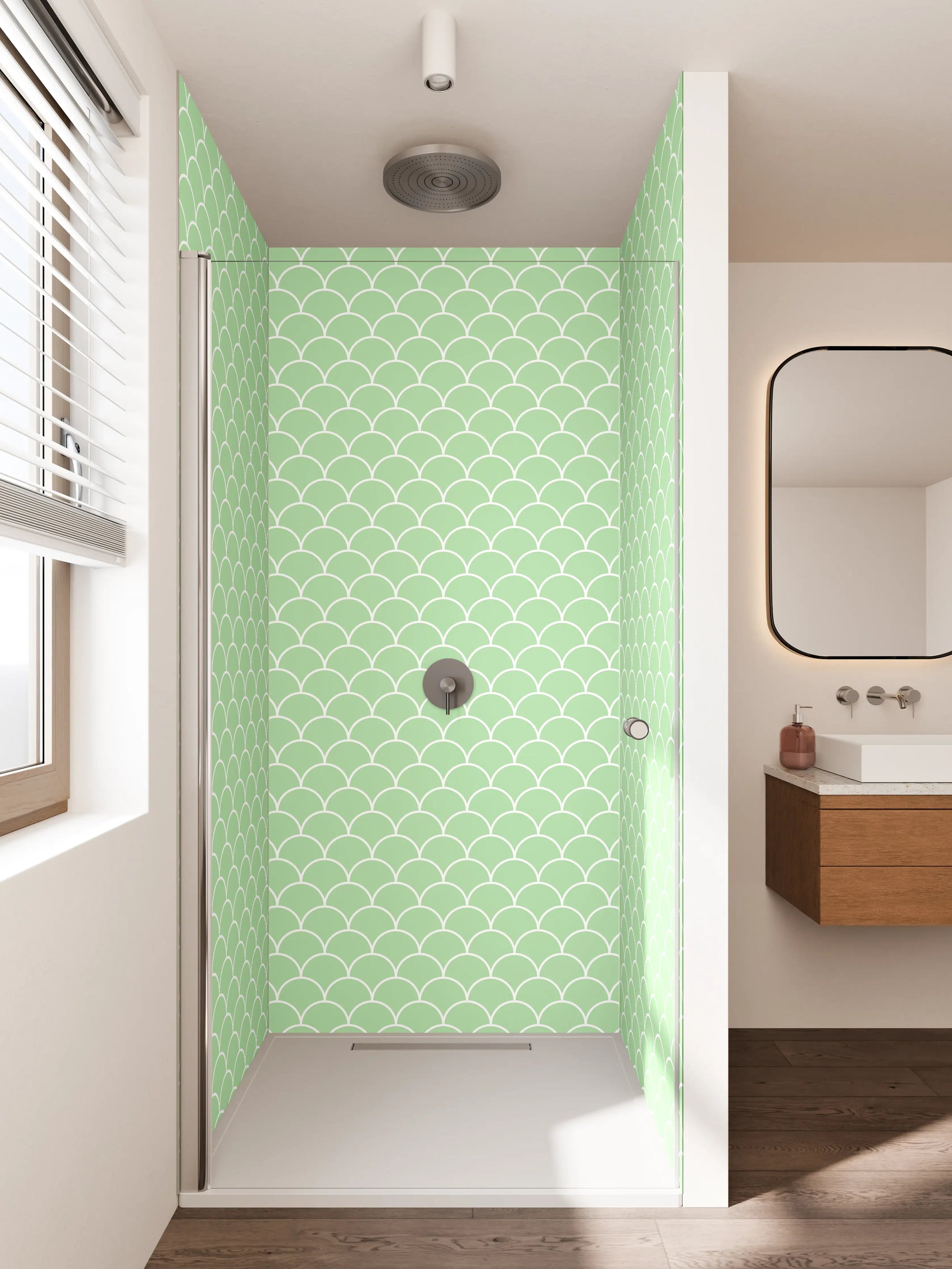 Duschrückwand - Helle grüne Wellenmuster-Textur mit zarten Farbnuancen