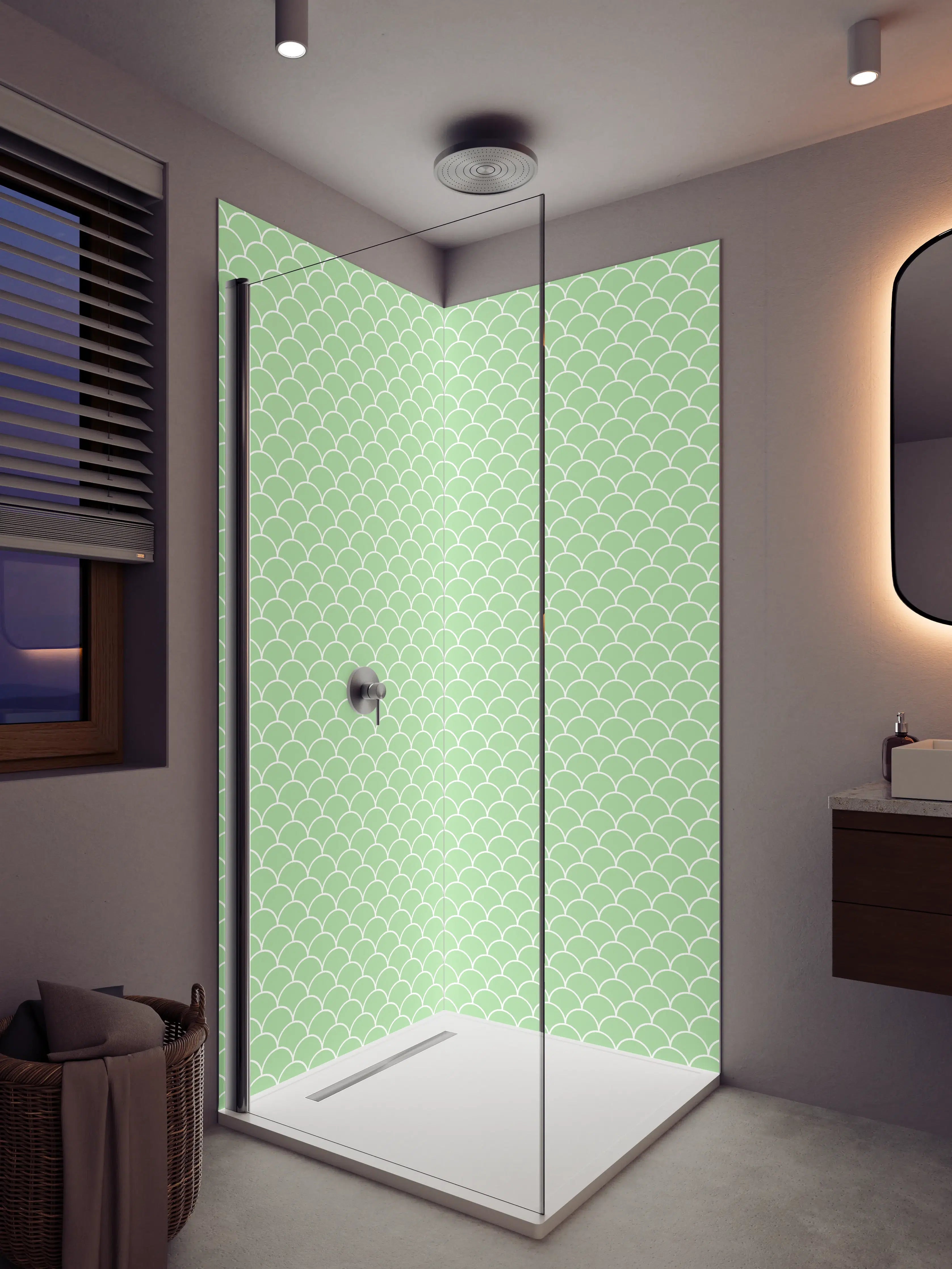 Duschrückwand - Helle grüne Wellenmuster-Textur mit zarten Farbnuancen