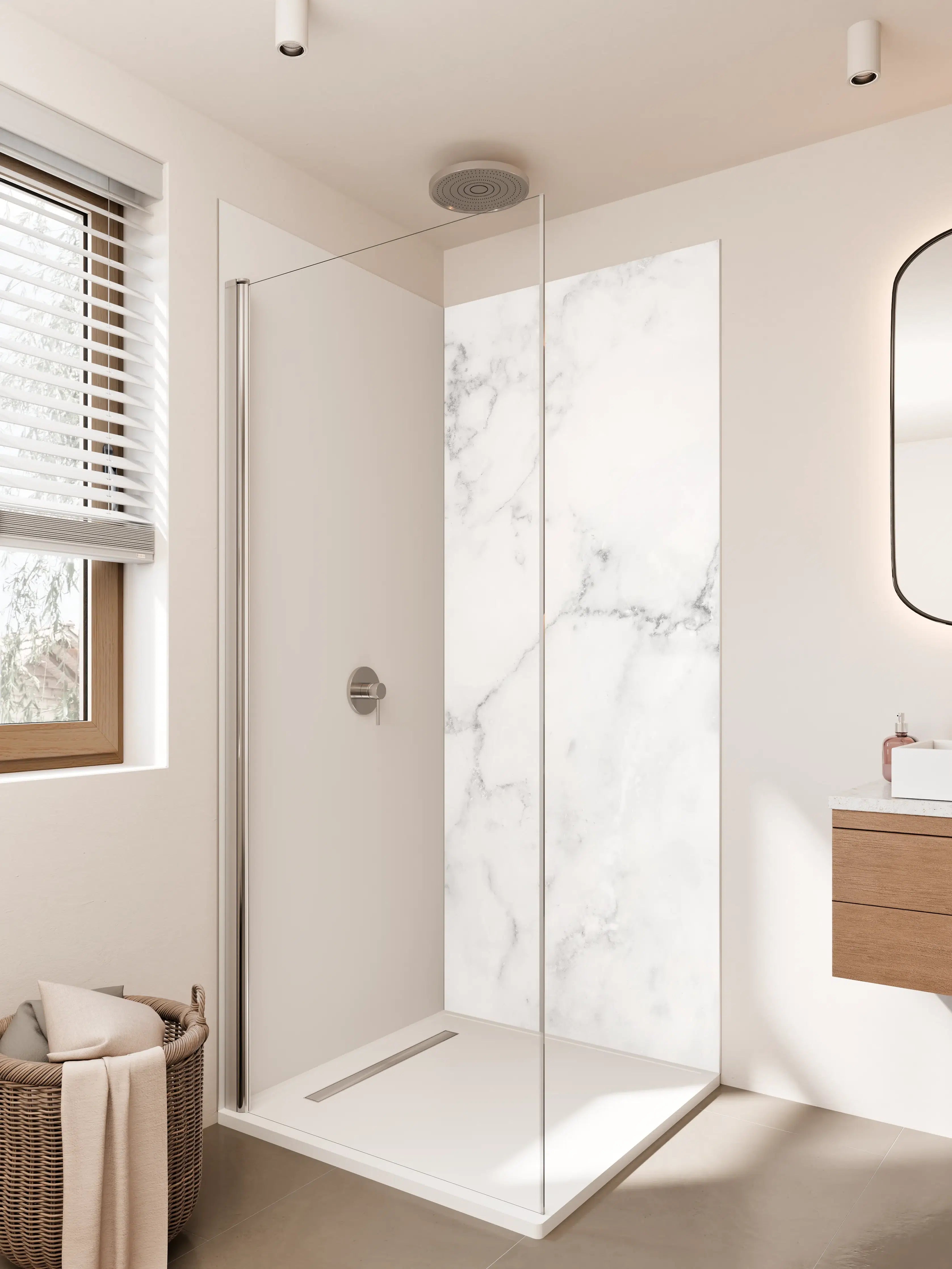 Duschrückwand - Heller Marmor mit grauen Linien