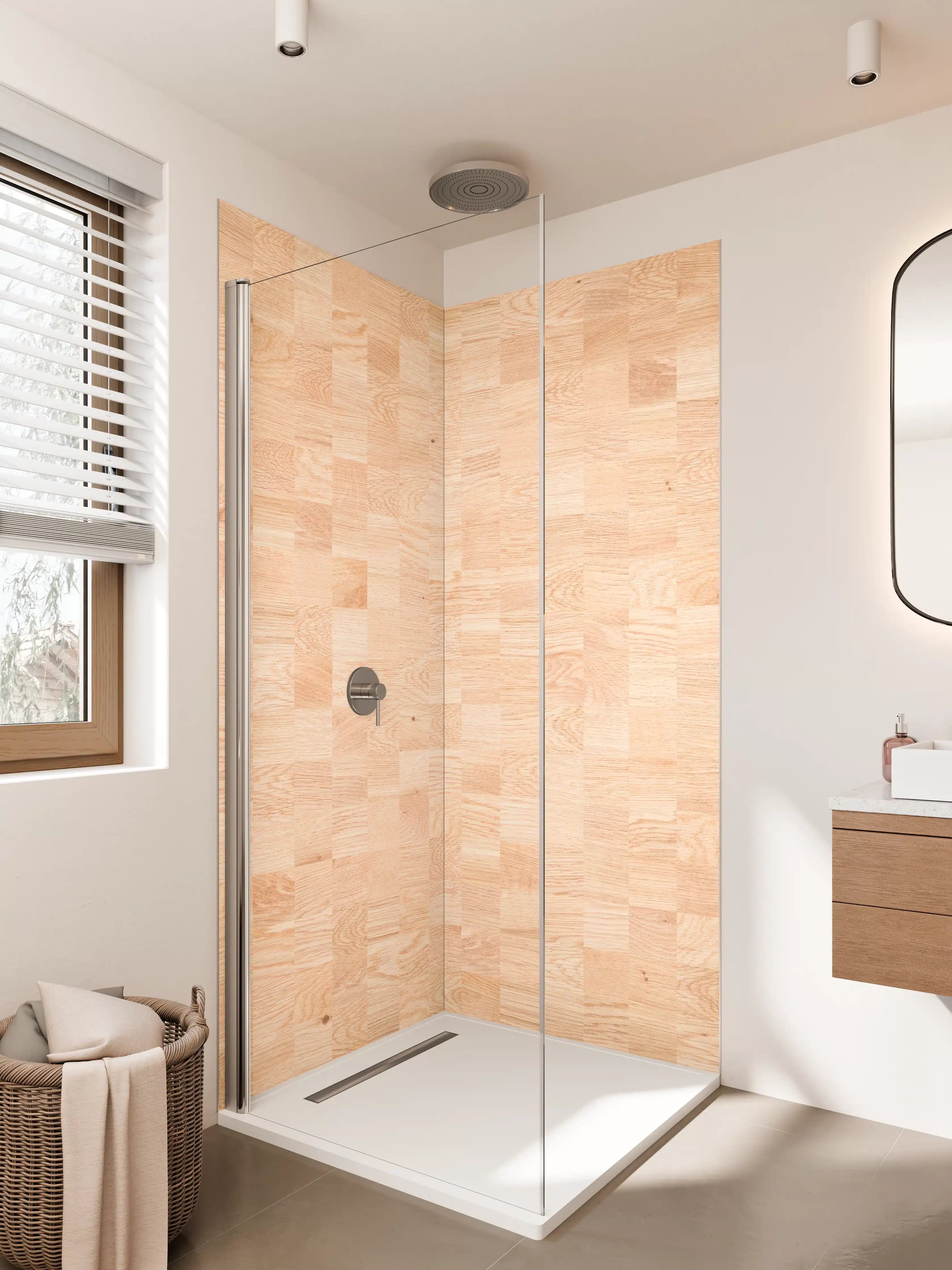 Duschrückwand - Helles Birkenholz mit natürlicher Maserung