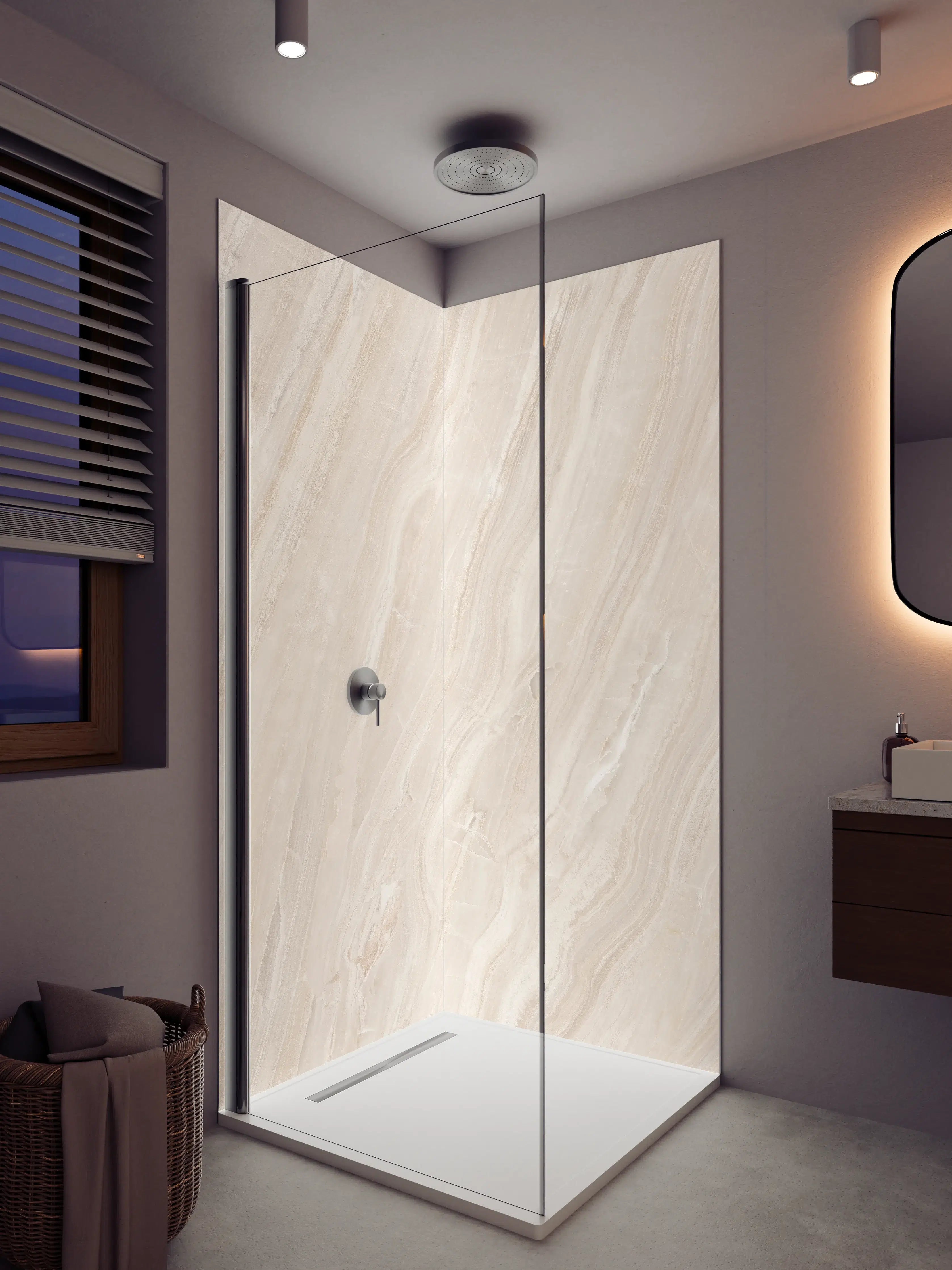Duschrückwand - Helles Creme-Marmor-Design
