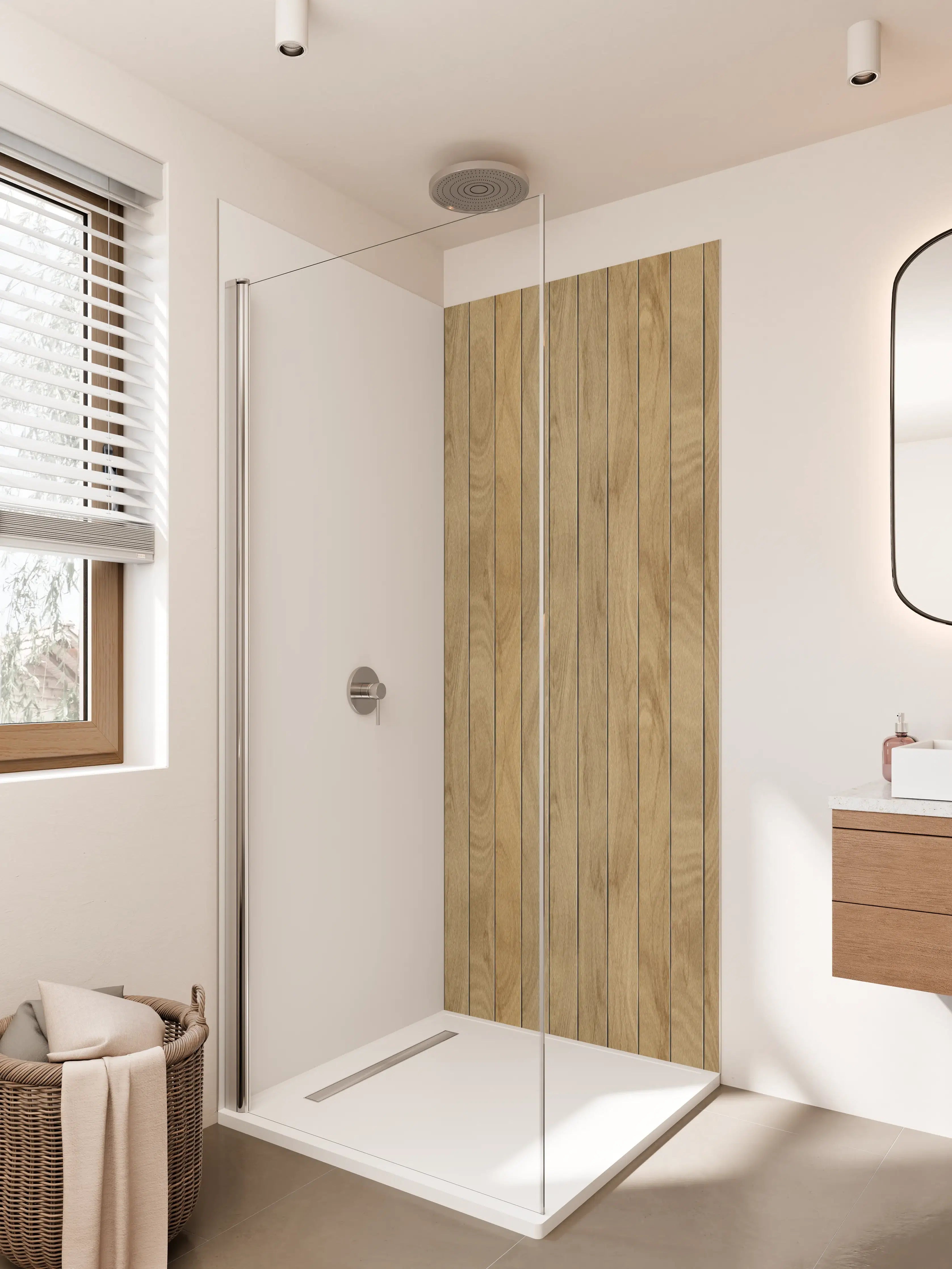 Duschrückwand - Helles Holzdesign mit natürlicher Maserung