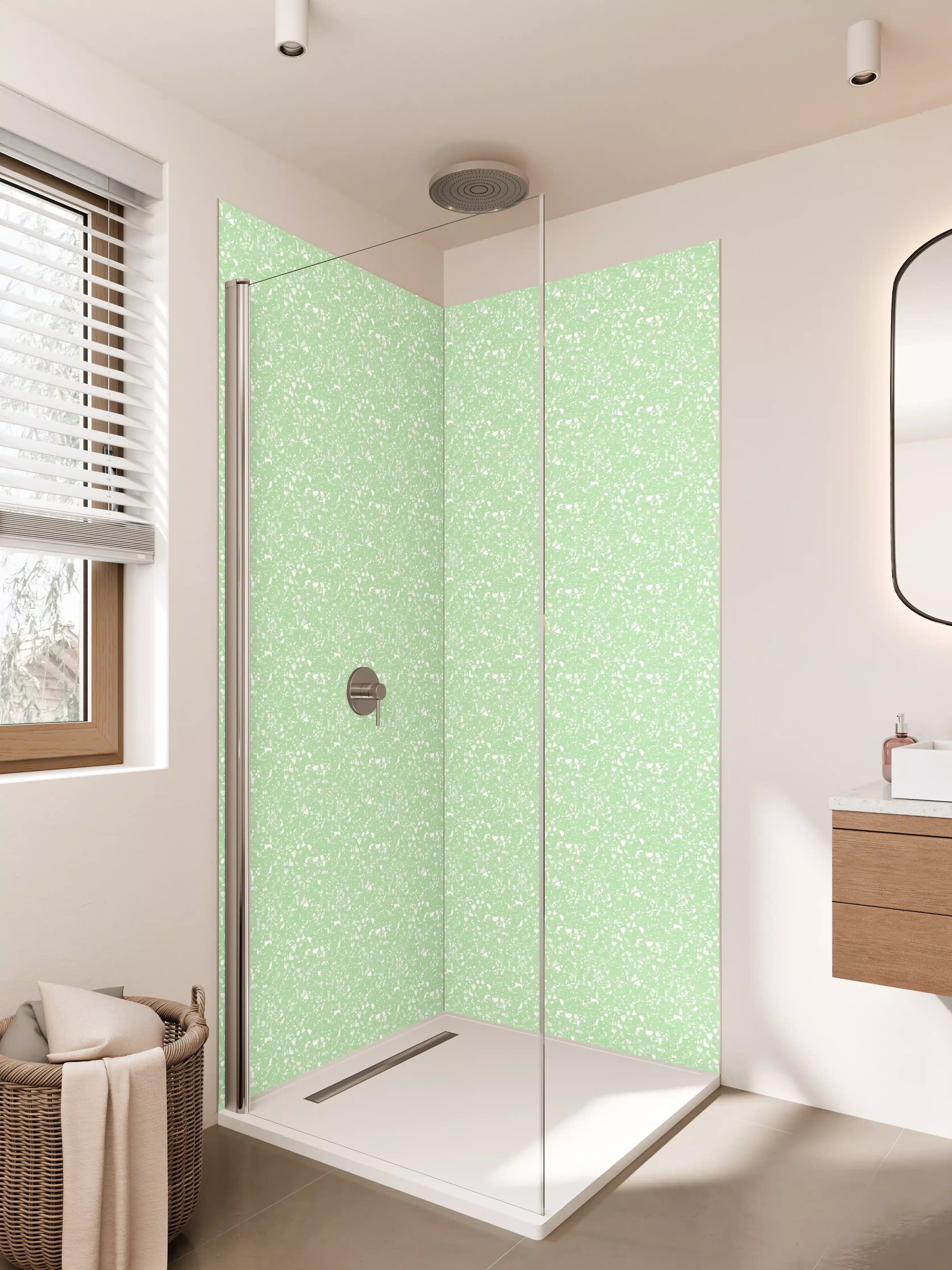 Duschrückwand - Helles Mintgrün mit Weißmuster