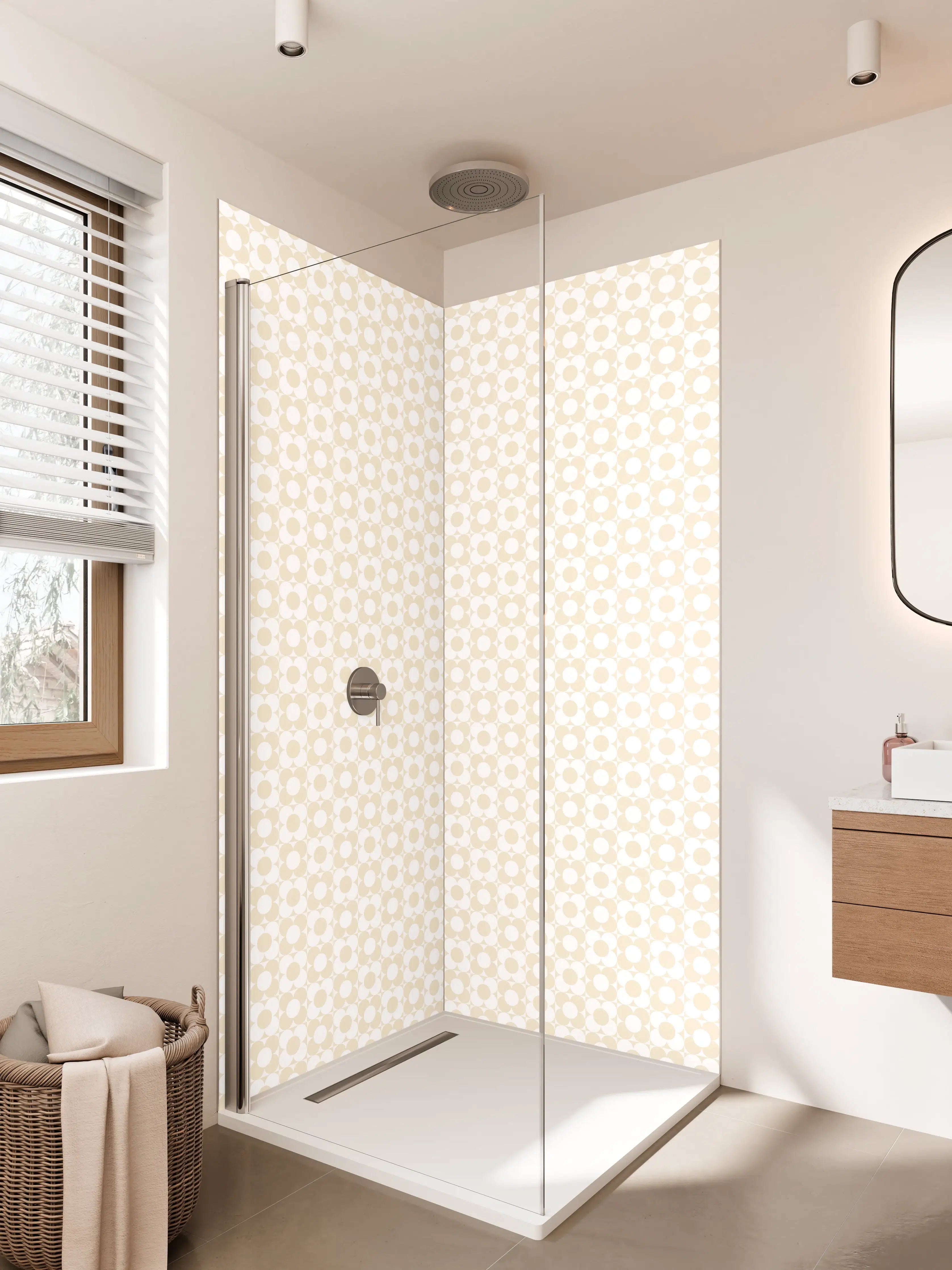 Duschrückwand - Helles Muster in Beige und Weiß