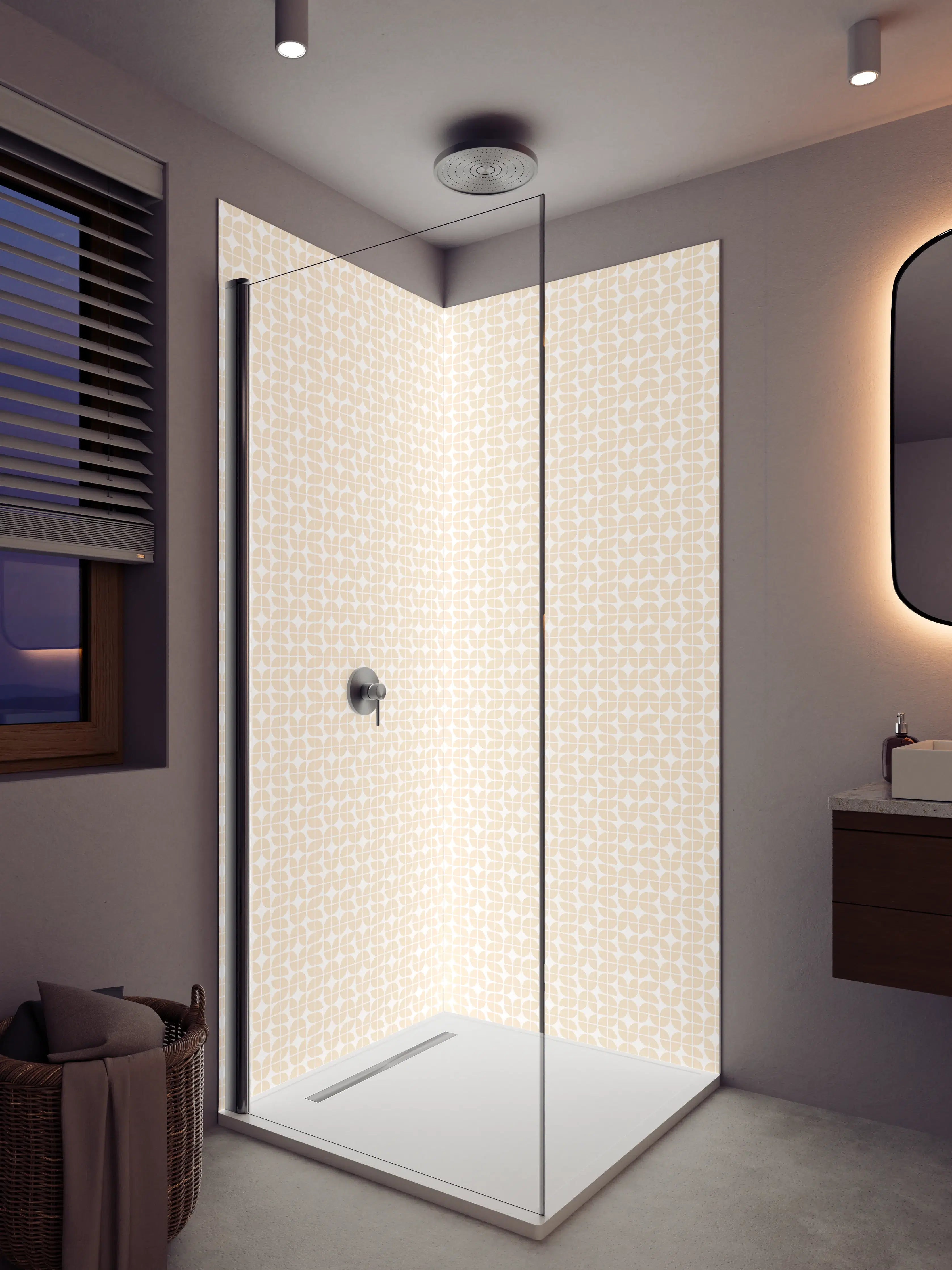 Duschrückwand - Helles, geometrisches Muster in zartem Beige